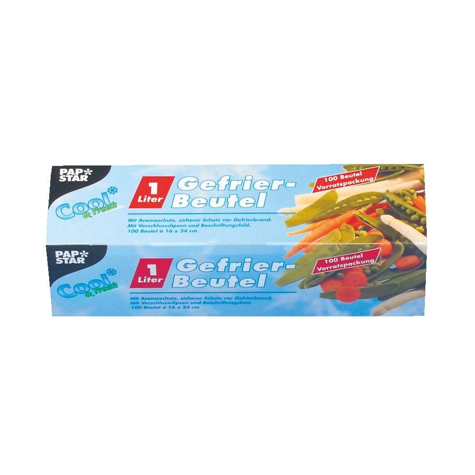 PAPSTAR Gefrierbeutel Gefrierbeutel - 1 L LLDPE-Folie transparent 100 Stück Verschlussclips