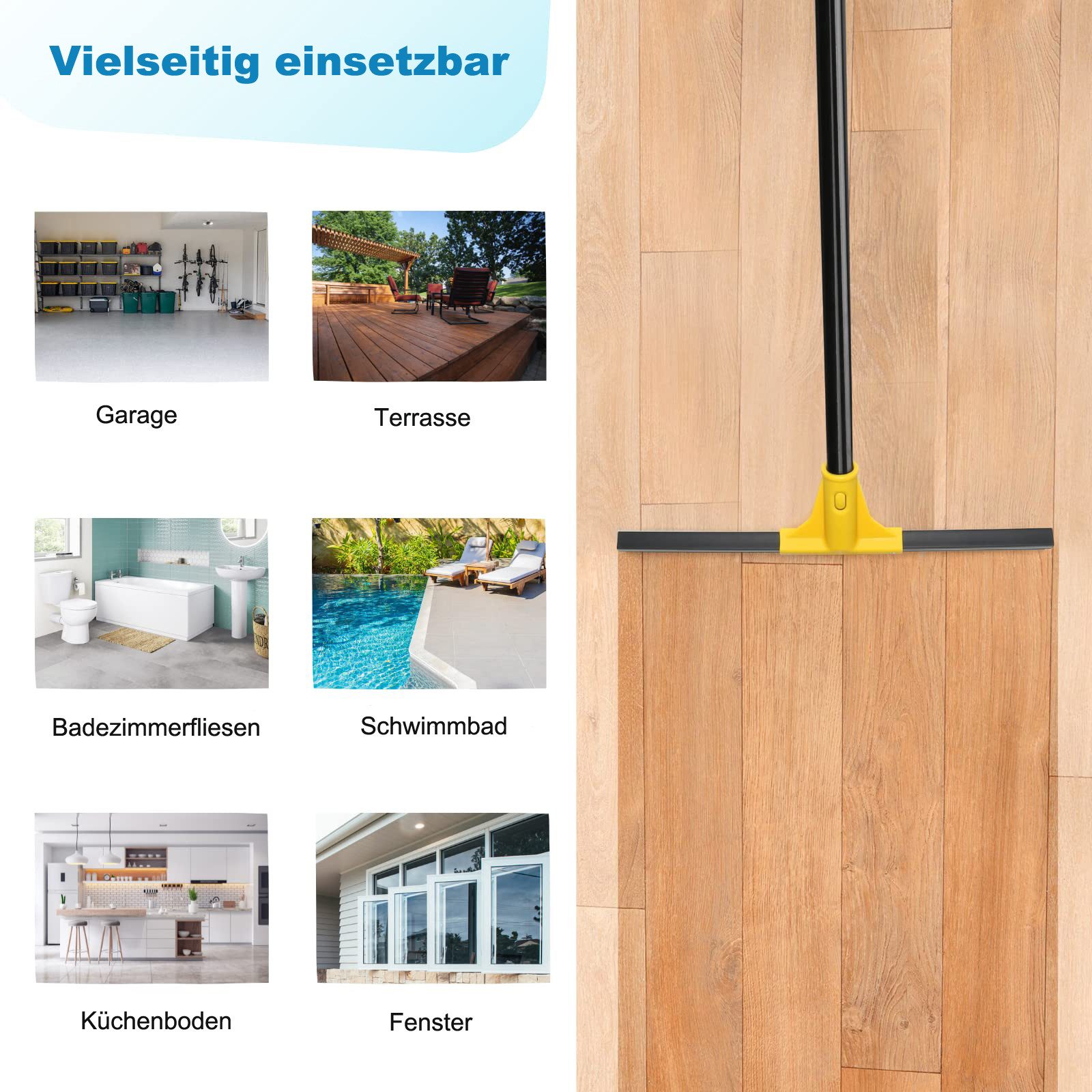 Agger Wasserabzieher Bodenabzieher mit Gummilippe und Langstiel – Wasserschieber, (1-St), für Fliesen, Dusche, Fenster, Garage & Terrasse – Bild 5 von 5