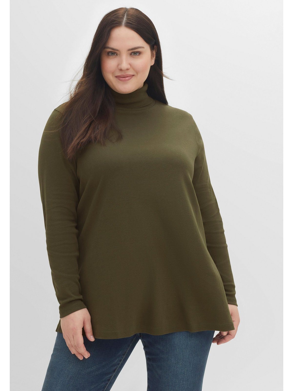 Sheego Langarmshirt Große Größen mit Rollkragen, in A-Linie