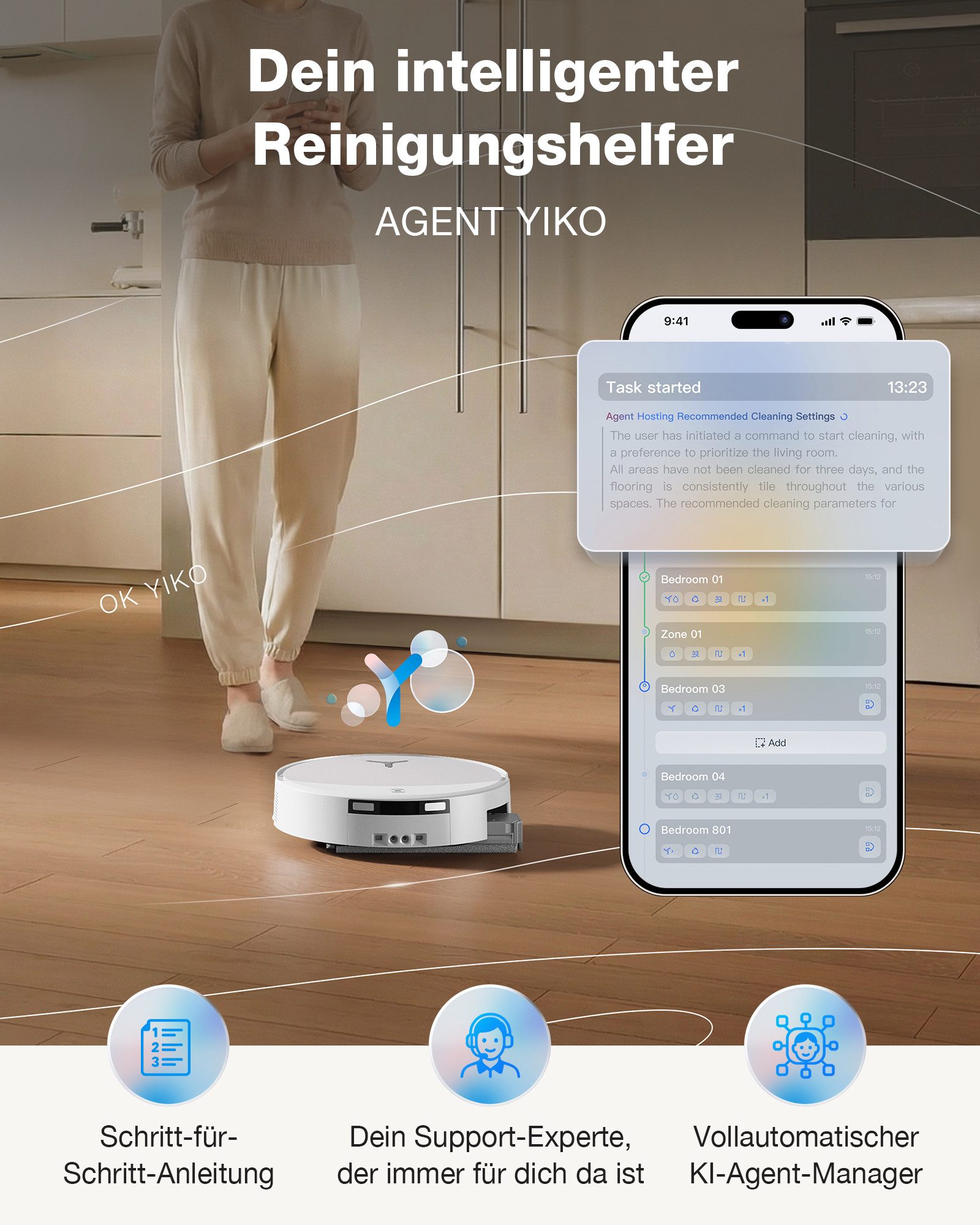 ECOVACS Saugroboter DEEBOT T90 OMNI, 65 W, mit Beutel, Saug- und Wischroboter, wartungsarm durch Omni-Station schwarz|weiß