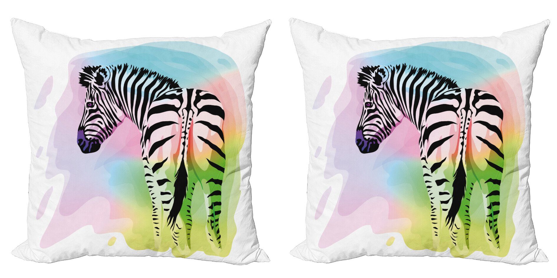 Kissenbezüge Modern Accent Doppelseitiger Digitaldruck, Abakuhaus (2 Stück), Regenbogen Zebra Gestreifte Safari Tier