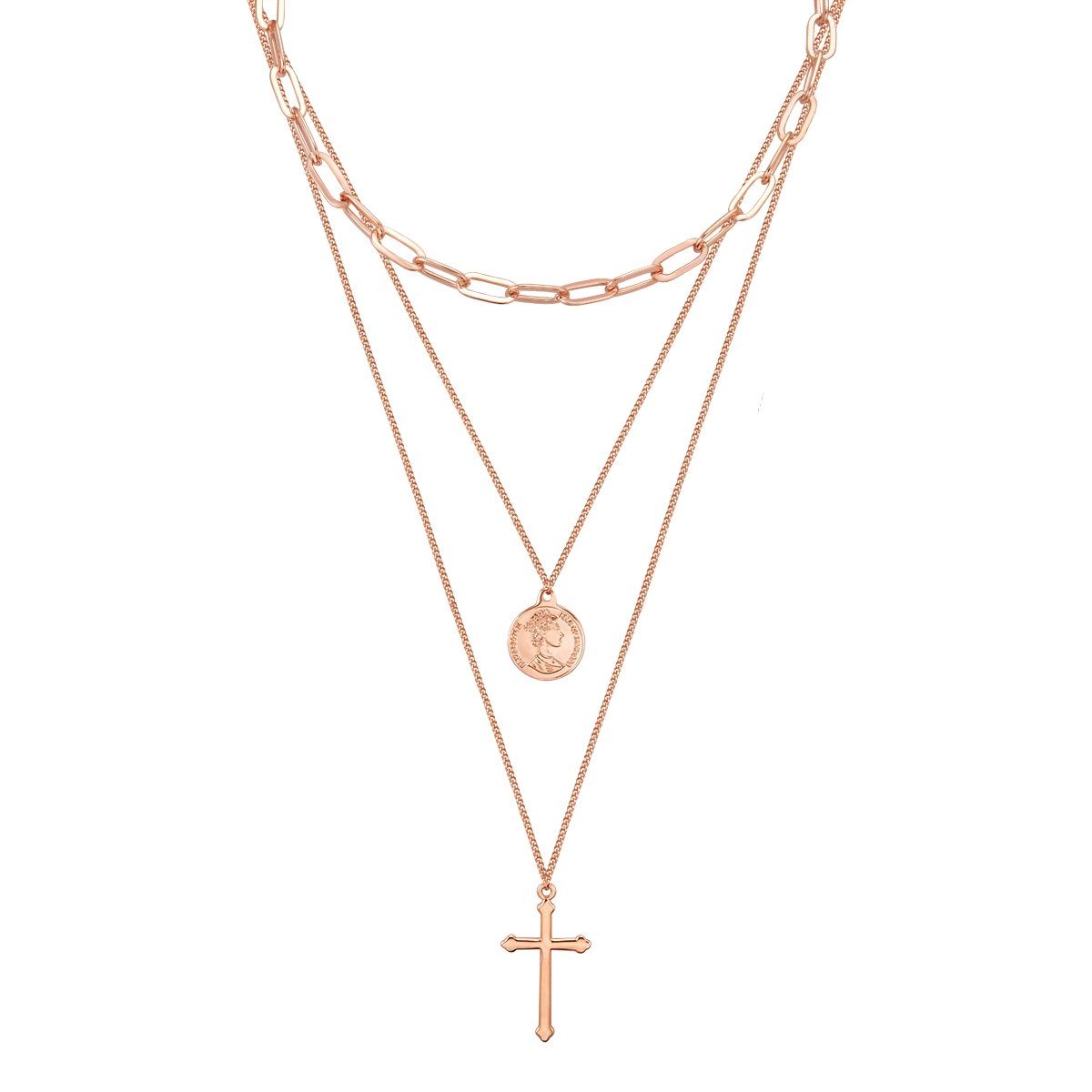 Collier Kreuz/Münze roségold