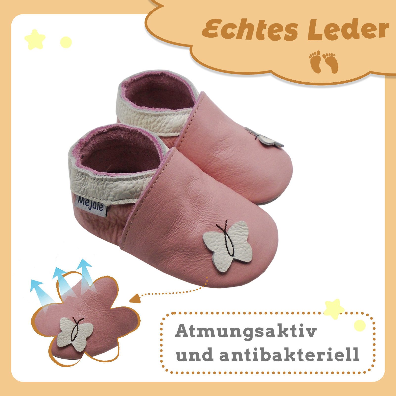 Mejale Weiche Leder Krabbelschuhe Lauflernschuhe Rosa 100% Leder Hausschuh