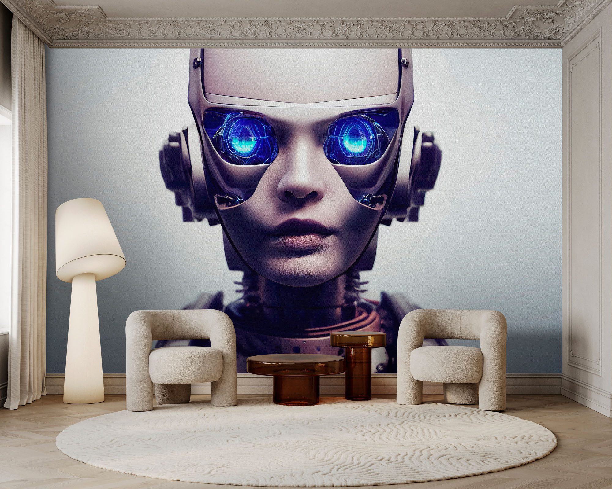 living walls Fototapete Walls by Patel 5 Fototapete Futuristischer Roboter, glatt, 3D-Optik, (4 St), Futuristischer Roboter auf 200 g/m² Premium-Vlies
