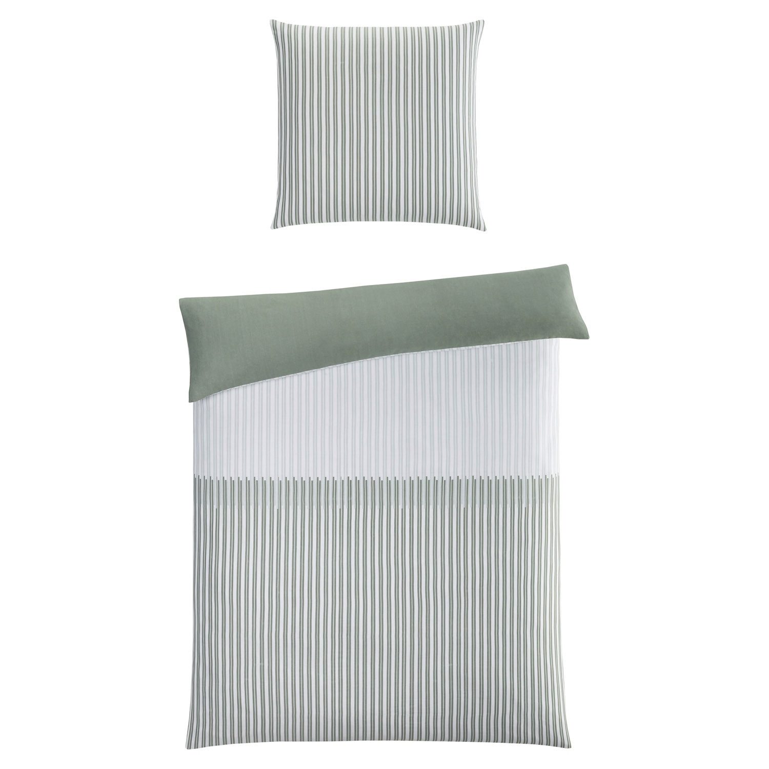 Bettwäsche TANJA, 135 x 200 cm, Grün, Weiß, Streifen, casa NOVA, Satin, 2 teilig, mit Reißverschluss