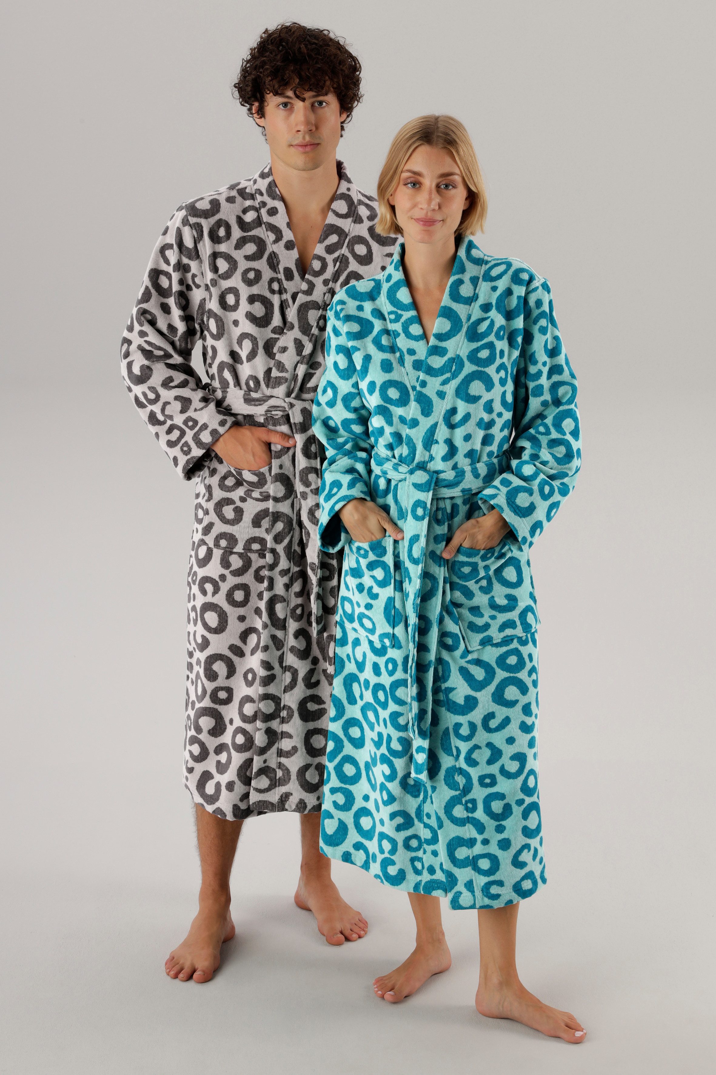 OTTO home Unisex-Bademantel Anna Leo, ideal für Sauna & Spa, Hotelbademantel, Morgenmantel, Langform, Walkfrottee, Kimono-Kragen, Gürtel, …