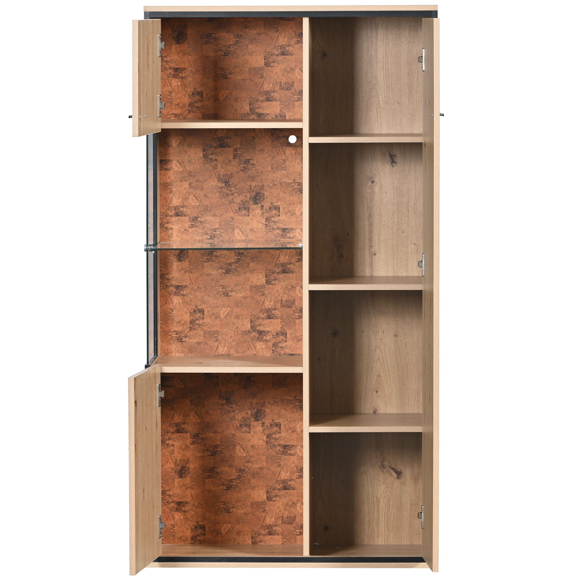 Standvitrine (mit LED-Beleuchtung, 3 Türen und Glasablage) Vitrinenschrank mit vertstellbaren Einlegeböden, 78x40x150cm