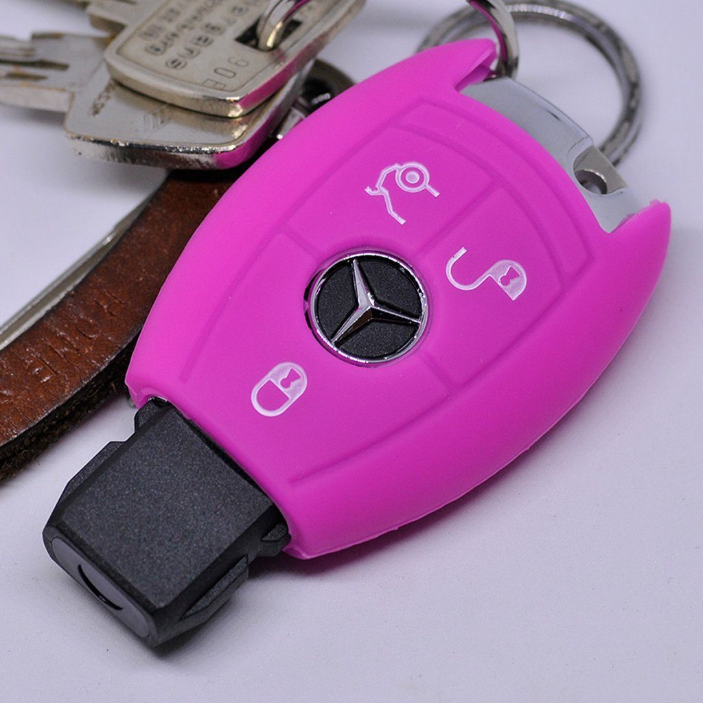 mt-key Schlüsseltasche Autoschlüssel Softcase Silikon Schutzhülle Pink, für Mercedes Benz W212 S212 C207 A207 CLS CLA 117 W242 W246 W176 W221