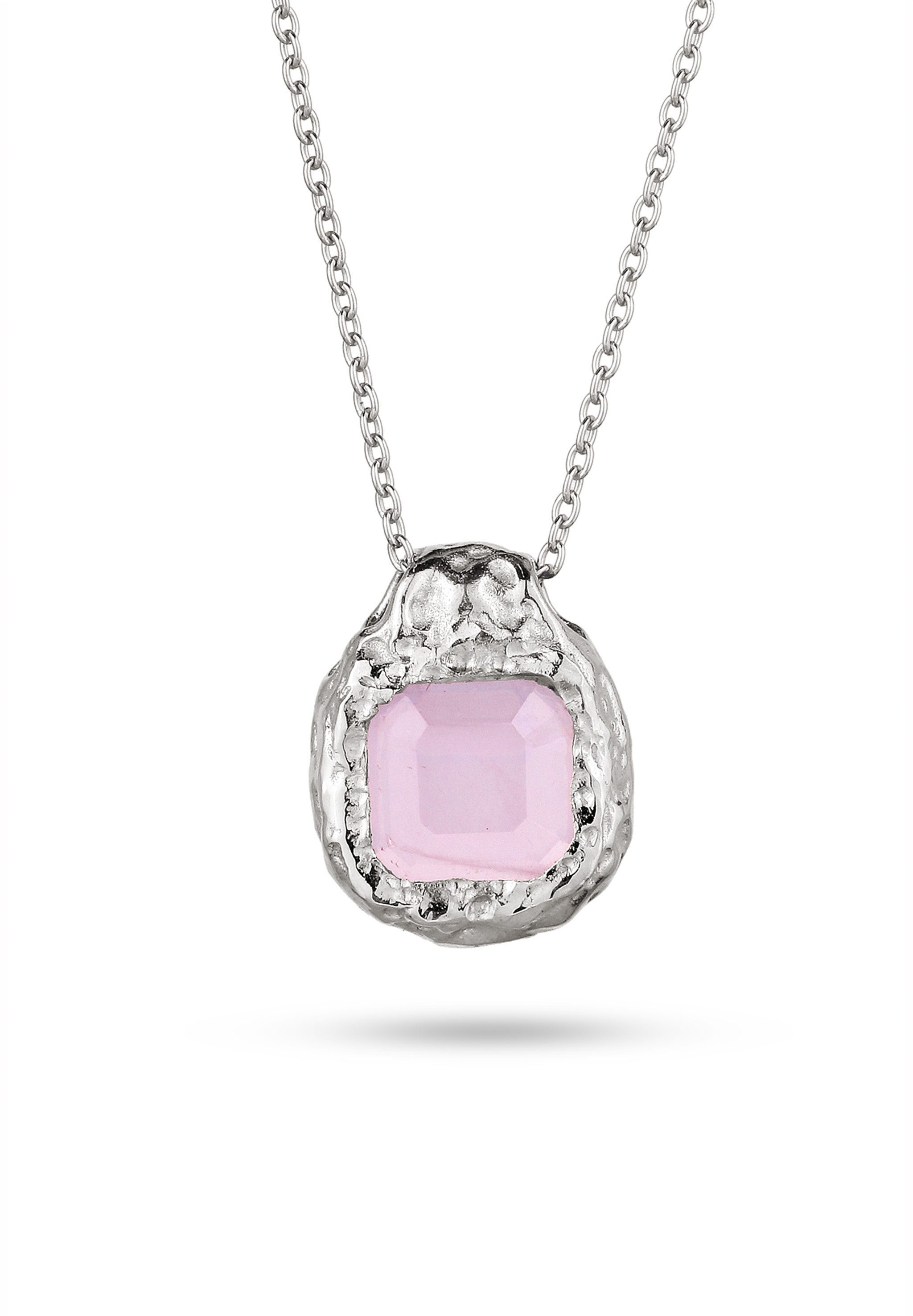 HAZE & GLORY Kette mit Anhänger Rechteck Quarz Rosa 925 Sterling Silber