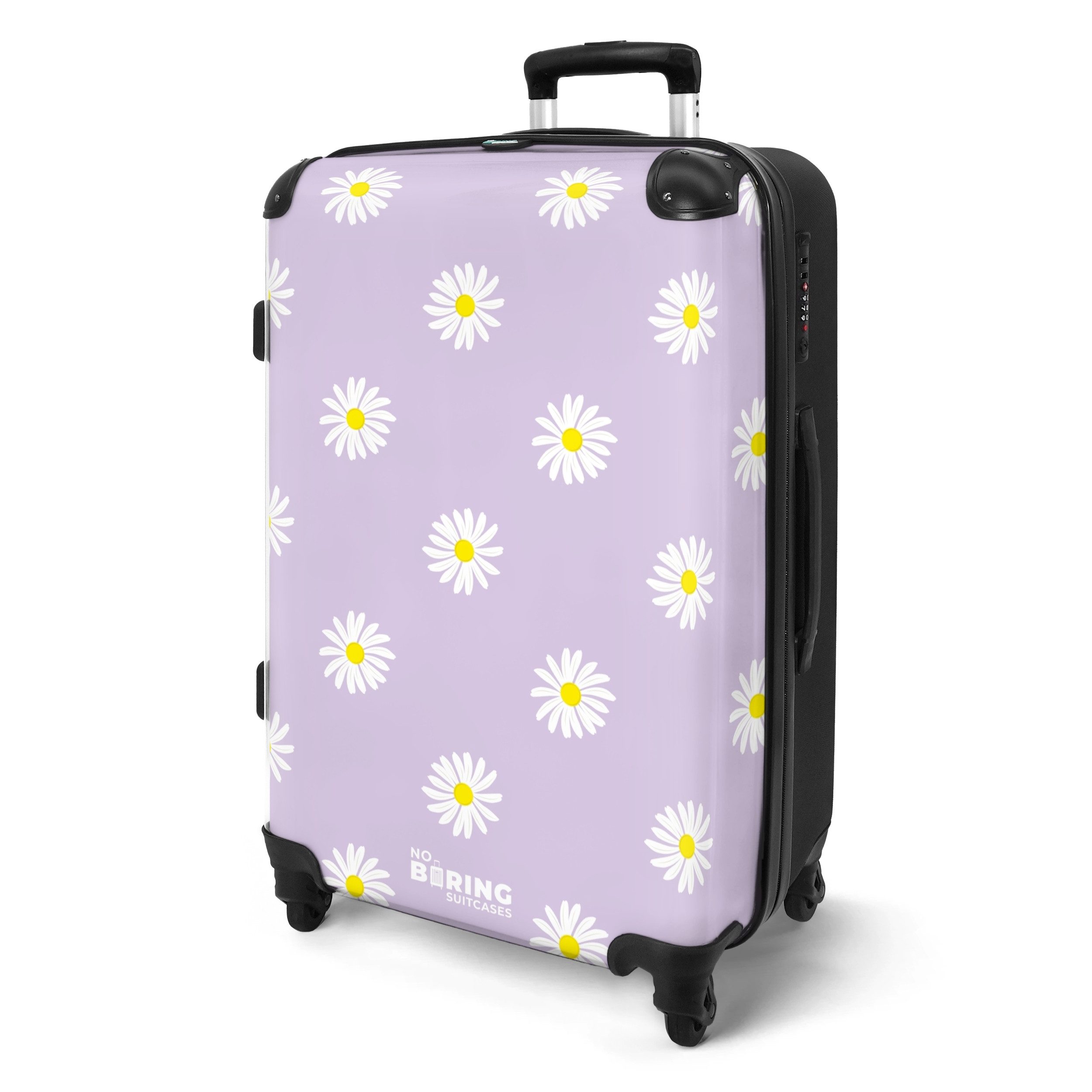 NoBoringSuitcases.com© Hartschalen-Trolley Pastellviolett mit Gänseblümchen günstig online kaufen