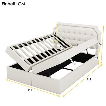 BlingBin Polsterbett Doppelbett 140x200cm Bett mit Lattenrost aus Metallrahmen (1er Set, 1-tlg., Bett ohne Matratzen), Großer Stauraum, Beidseitig zu öffnen