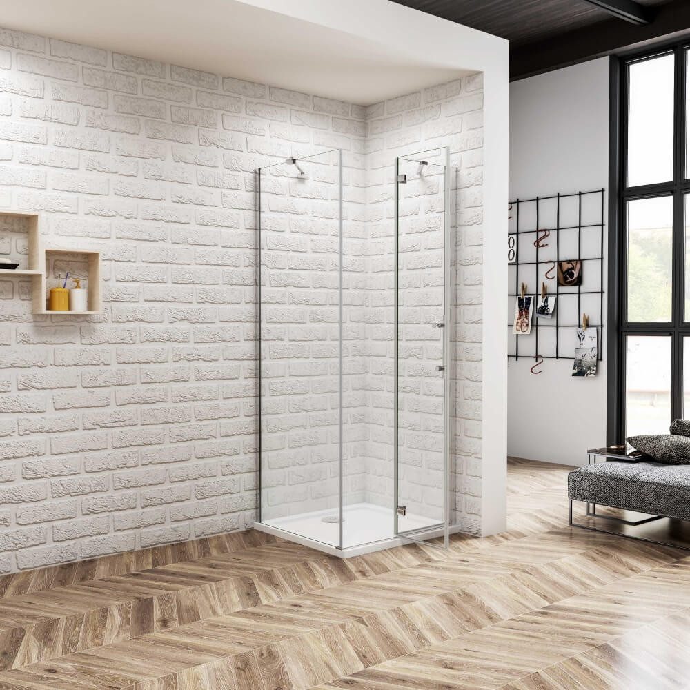 AICA Dusch-Falttür 185cm Chrom Scharniertür Duschtür Drehtür Duschkabine mit Seitenwand, 80x185 cm, Einscheibensicherheitsglas,Sicherheitsglas