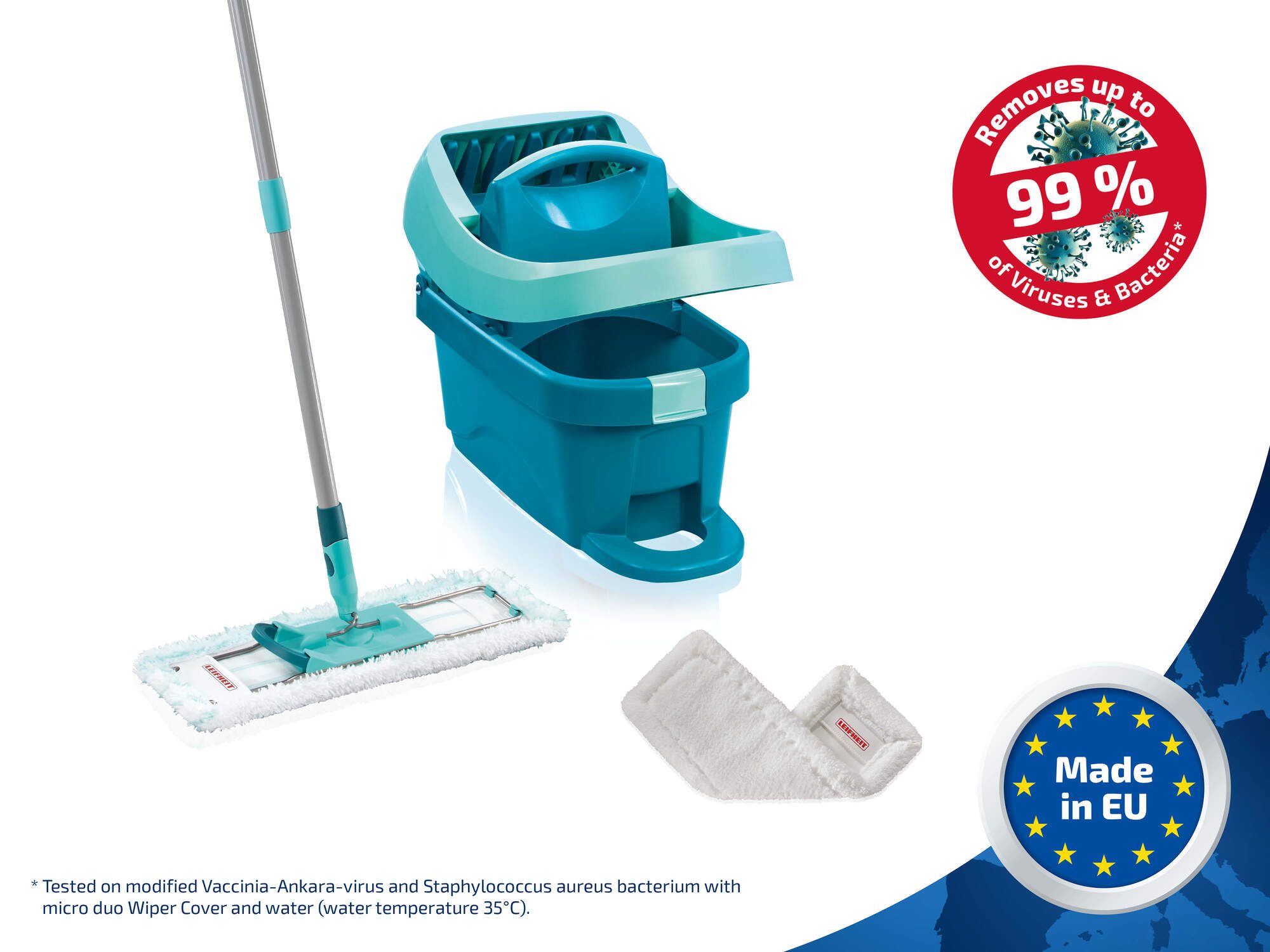 Leifheit Bodenwischer-Set Set Wischtuchpresse Profi XL mit Rollen, Bodenwischer mit micro duo Be, (5-St), Zwei Bezüge, für alle Böden, bis 400× maschinenwaschbar