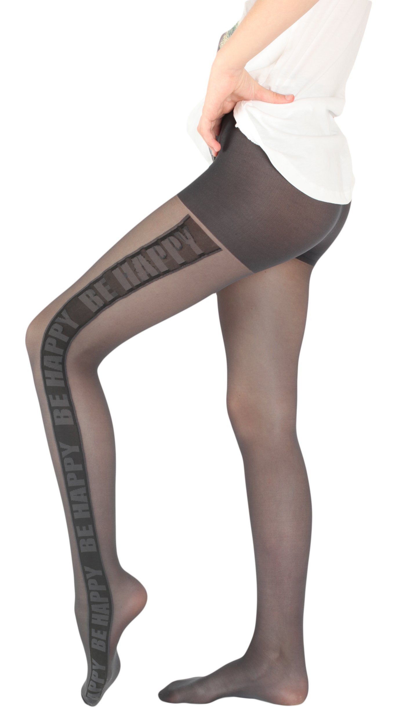 GIULIA Feinstrumpfhose Mädchen Strumpfhose mit Logo Text Print tattoo gemustert 20 DEN (1 St)