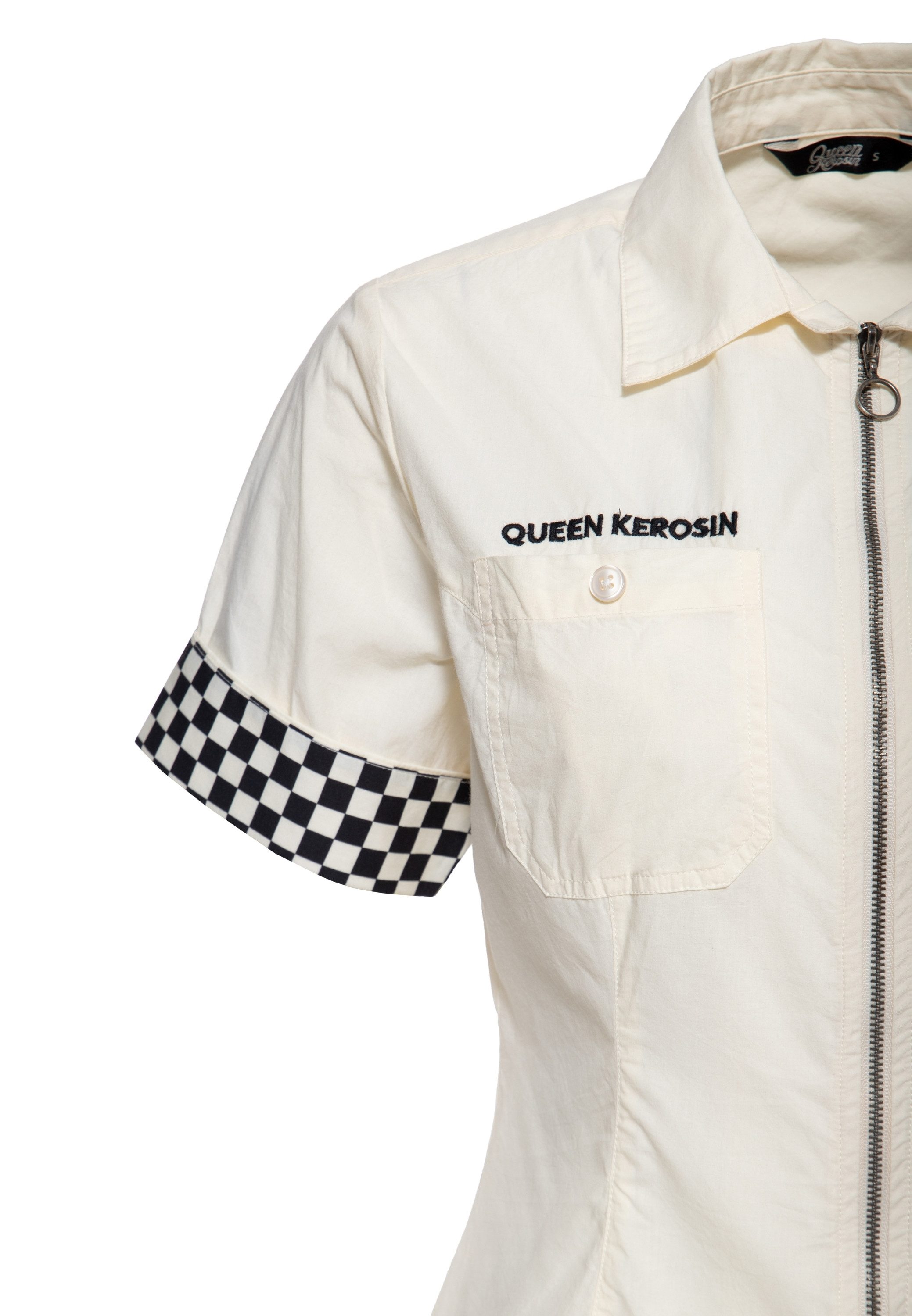 QueenKerosin Kurzarmbluse Super Modified mit Reißverschluss