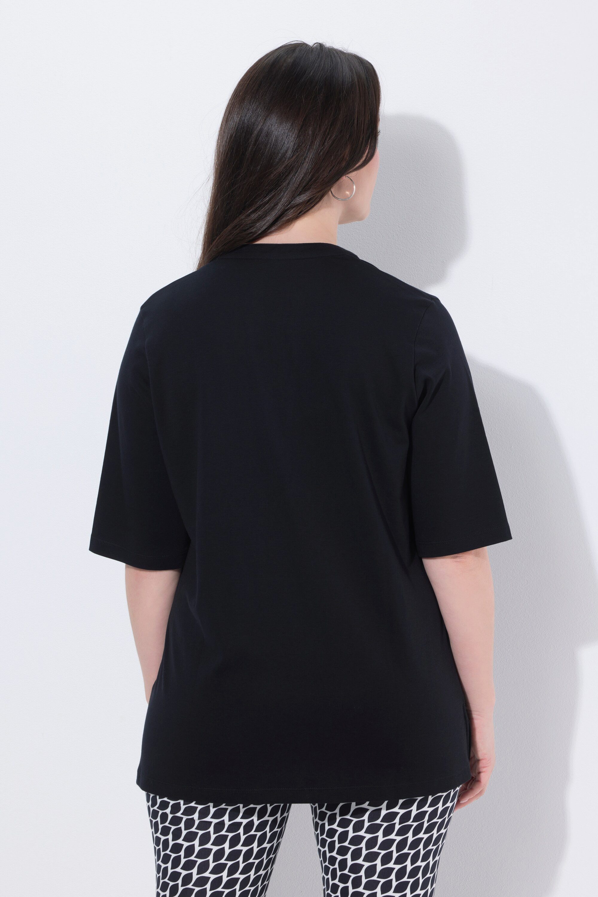Ulla Popken T-Shirt T-Shirt Ziersteine Stehkragen Halbarm Pima Cotton