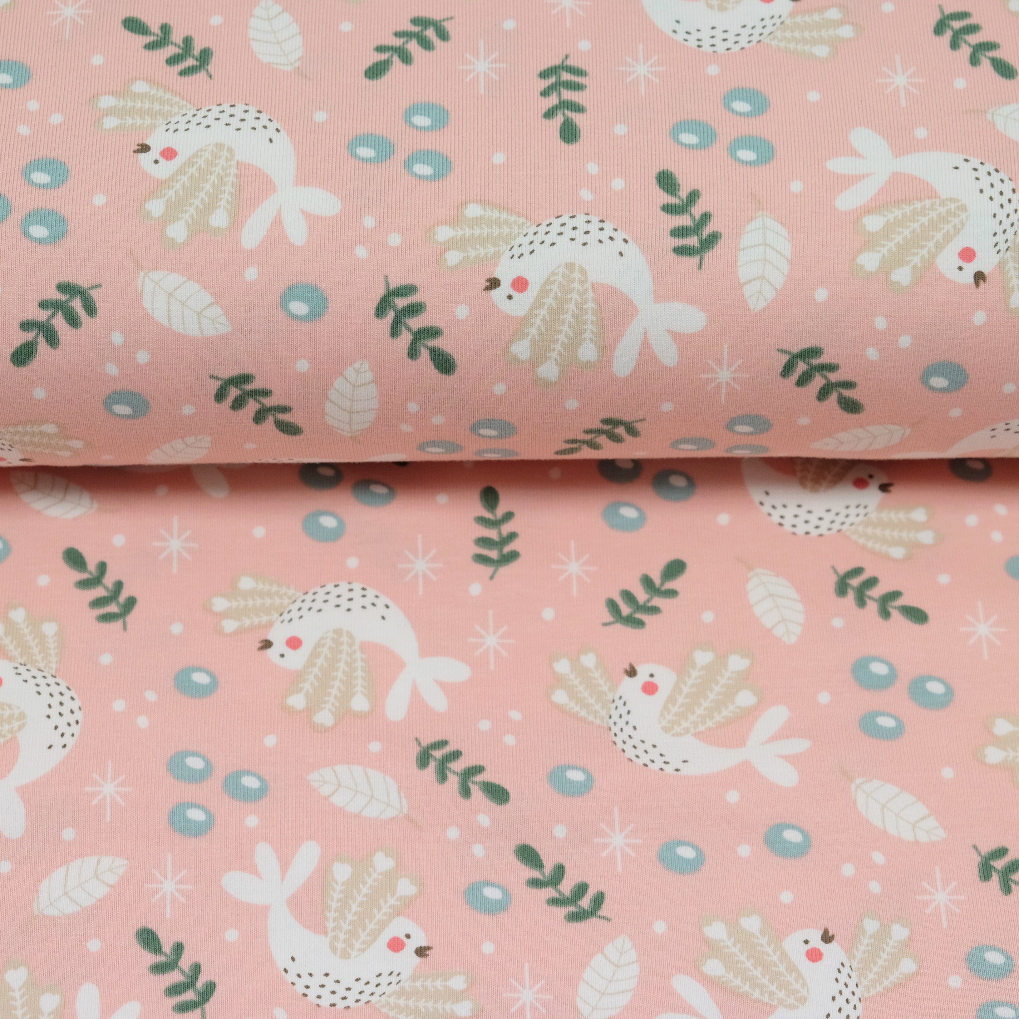 larissastoffe Stoff Jersey Stoff Vogel Taube apricot, 9,90 EUR/m, Meterware, 50 cm x 150 cm