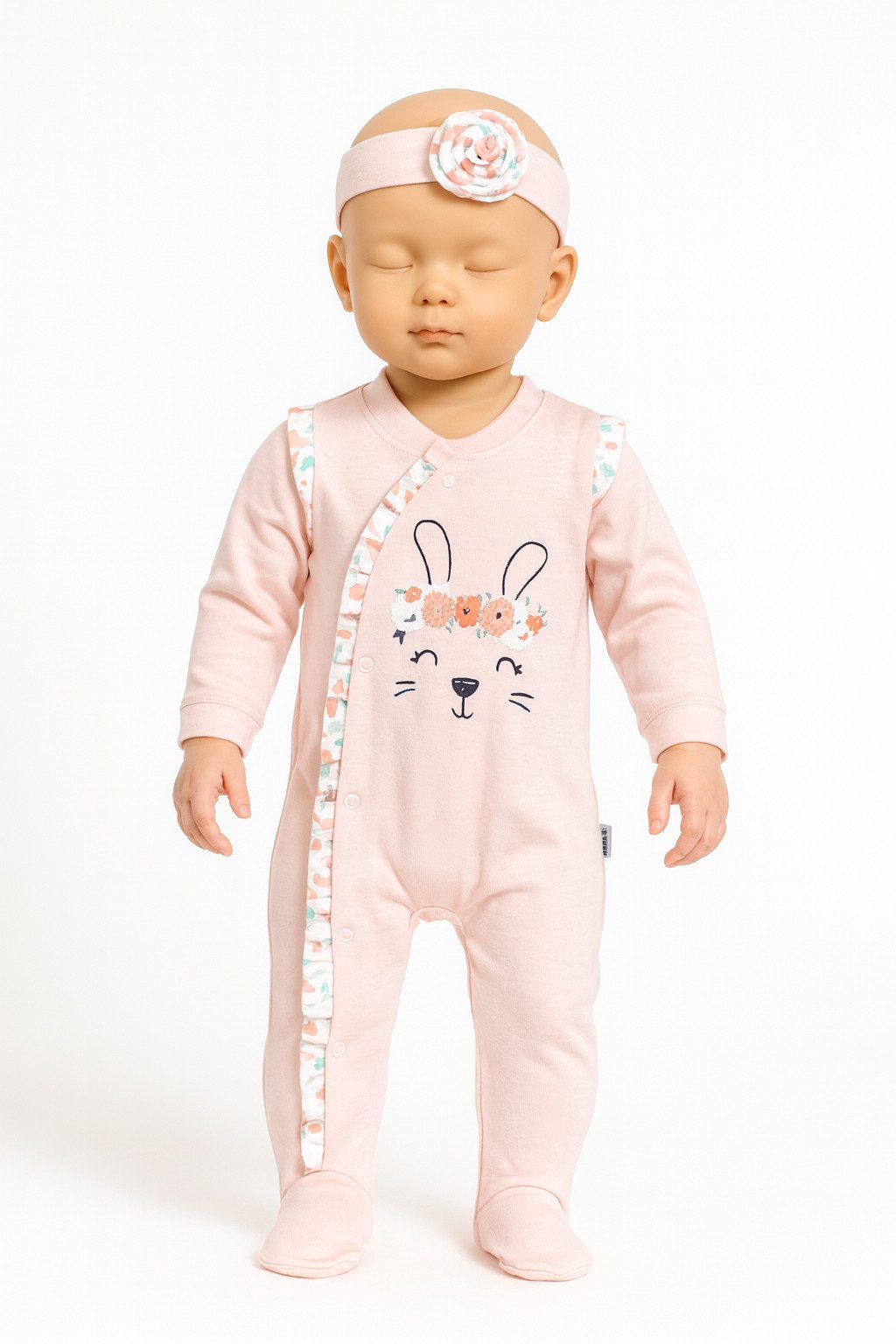 Lorey Medtec Strampler Baby Mädchen Strampler mit Fuß + Stirnband, Rosa, 100% Baumwolle (Strampler + Stirnband)