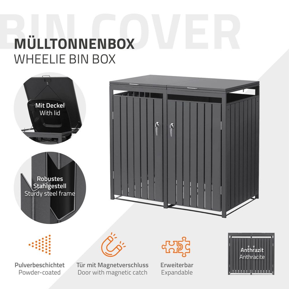 ML-DESIGN Mülltonnenbox Müllbox aus Stahl wetterfeste Mülltonnen Verkleidung Mülltonnengarage, Mülltonnencontainer mit Klappdeckel/Tür für 2 Tonne 120 oder 240 Liter