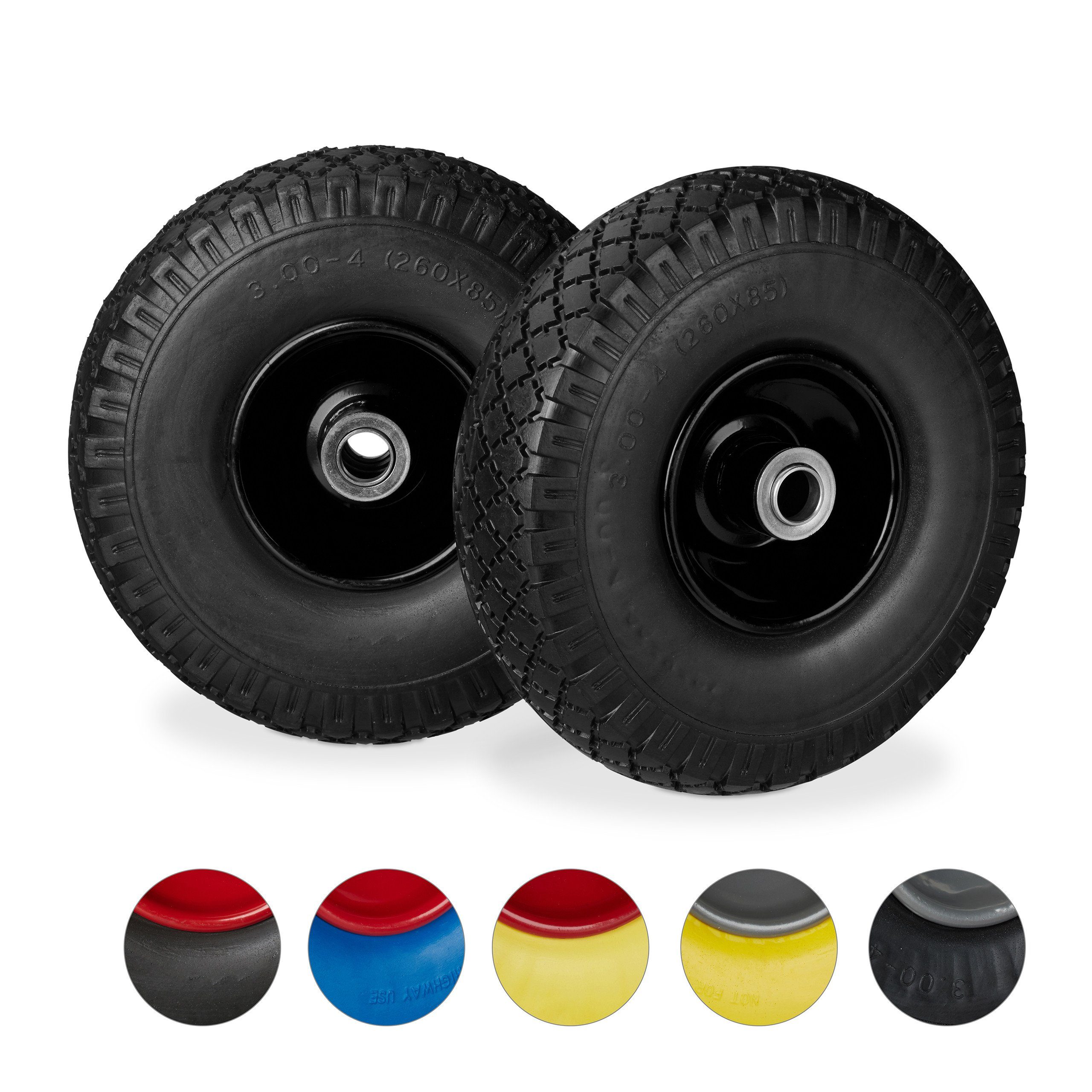 relaxdays Sackkarren-Rad 2er Sackkarrenrad Set mit Stahlfelge (2 St), Schwarz-Schwarz