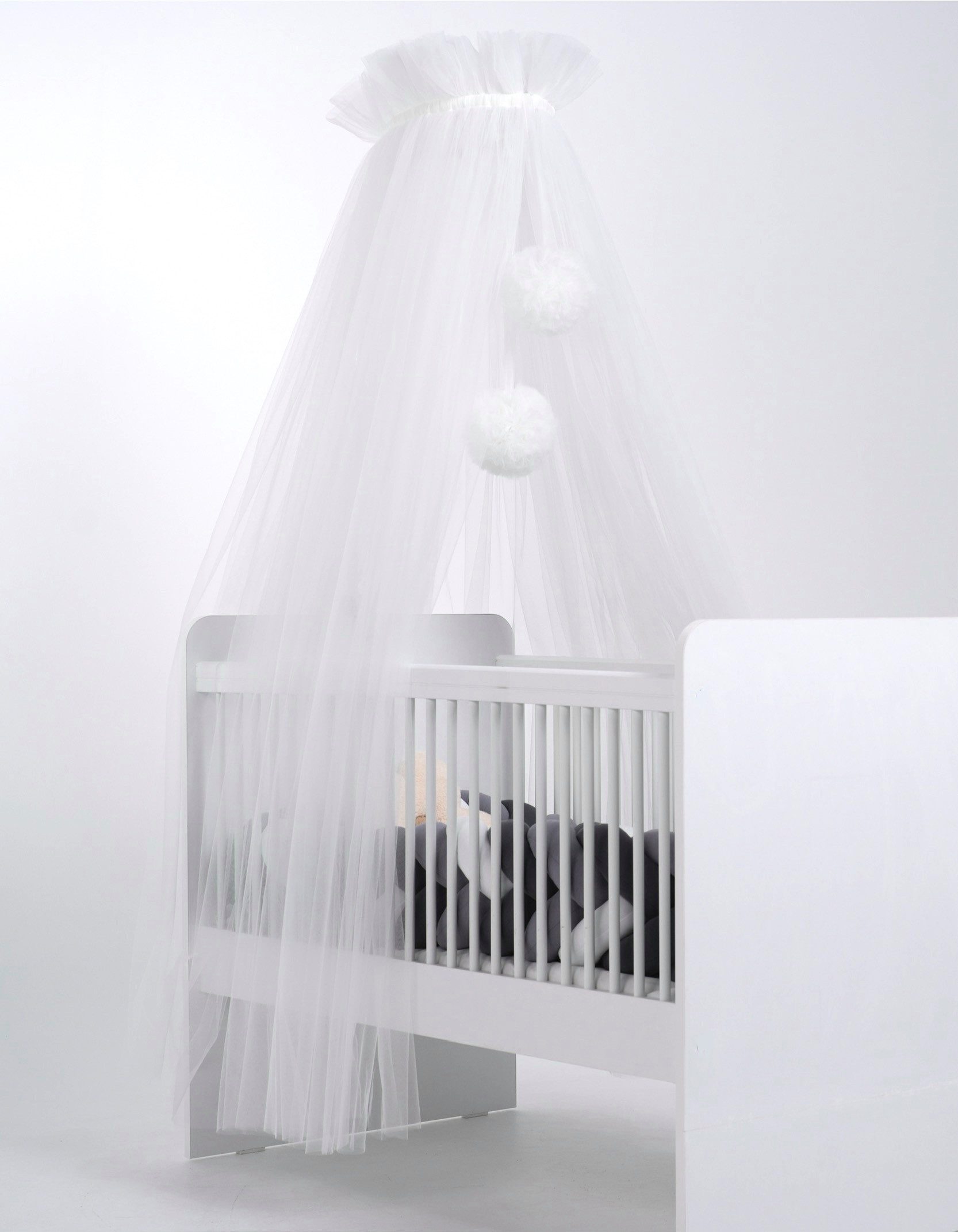Baby Fancyroom Betthimmel Tüll Betthimmel für Babybett Babywiege Beistellbett Moskitonetz, 165cm lang, mit 2 Bommeln