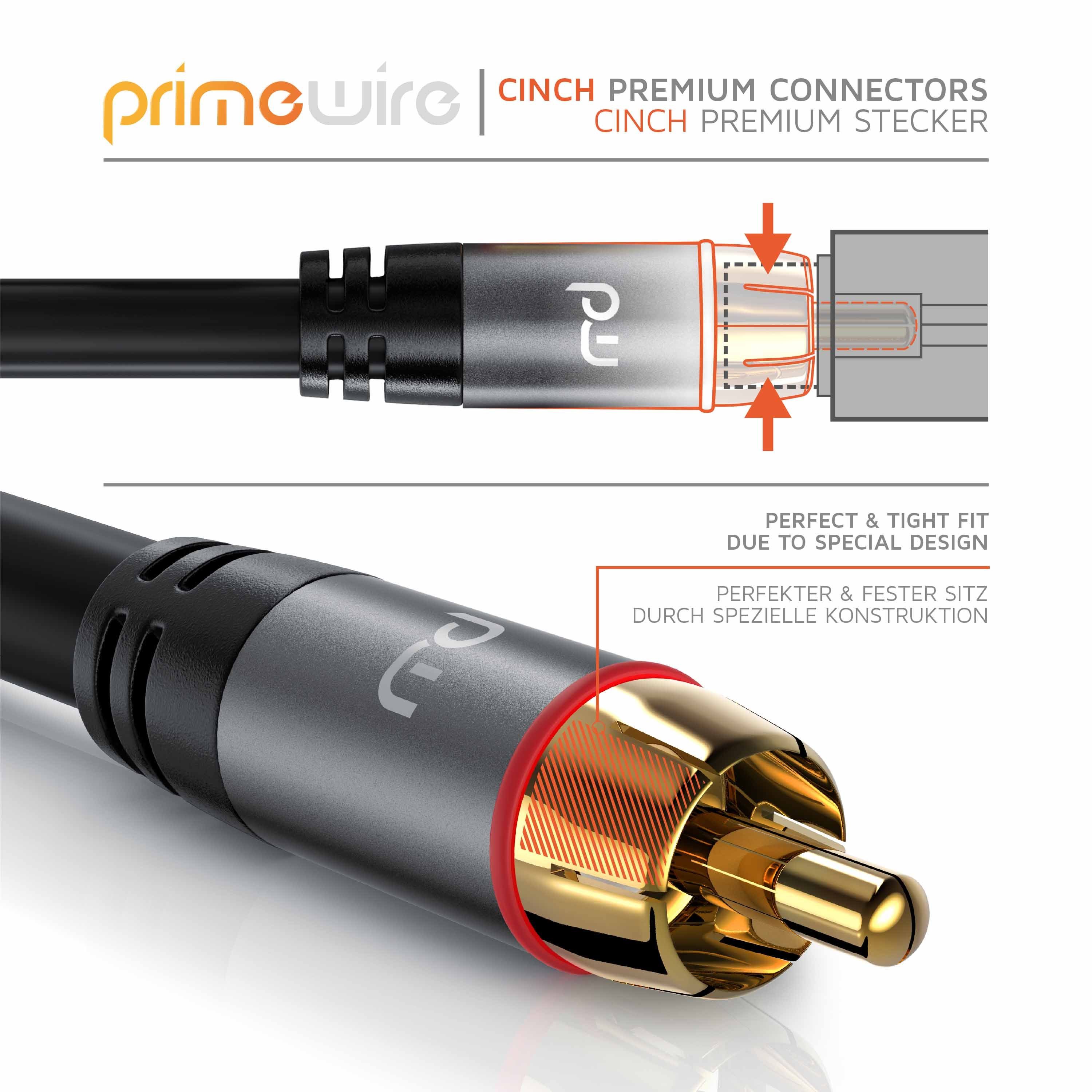 Primewire Subwoofer-Cinch Audio-Kabel mehrfach geschirmt - 0,5m Audio-Kabel, Cinch, RCA (50 cm), für Subwoofer, Verstärker, AV-Receiver, satter und präziser Bas – Bild 4 von 5