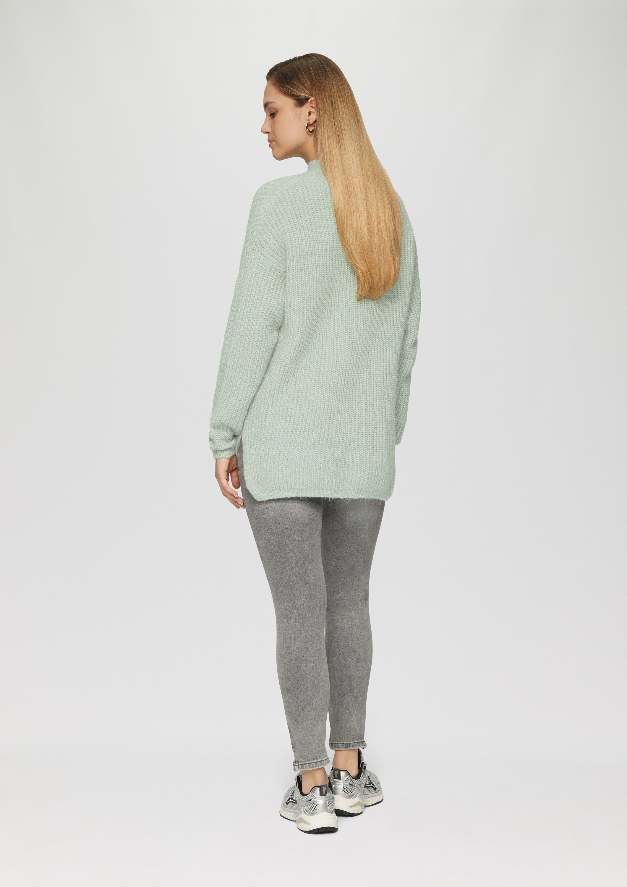 QS Longpullover Strickpullover Weicher Strickpullover mit Rippstruktur