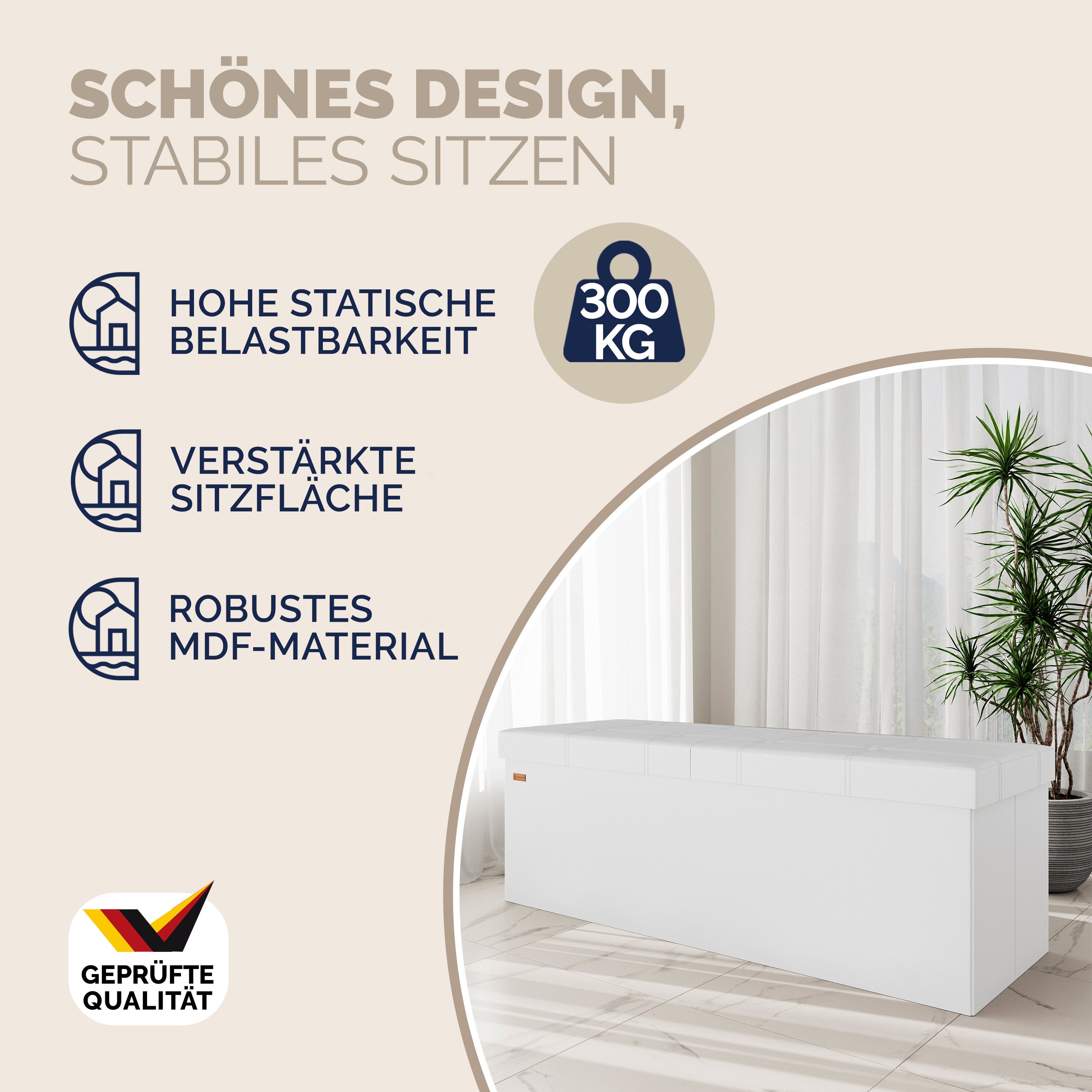 Casaria Sitzbank, mit Stauraum 115x40x40cm Faltbar 130 L Gepolstert Deckel Kunstleder