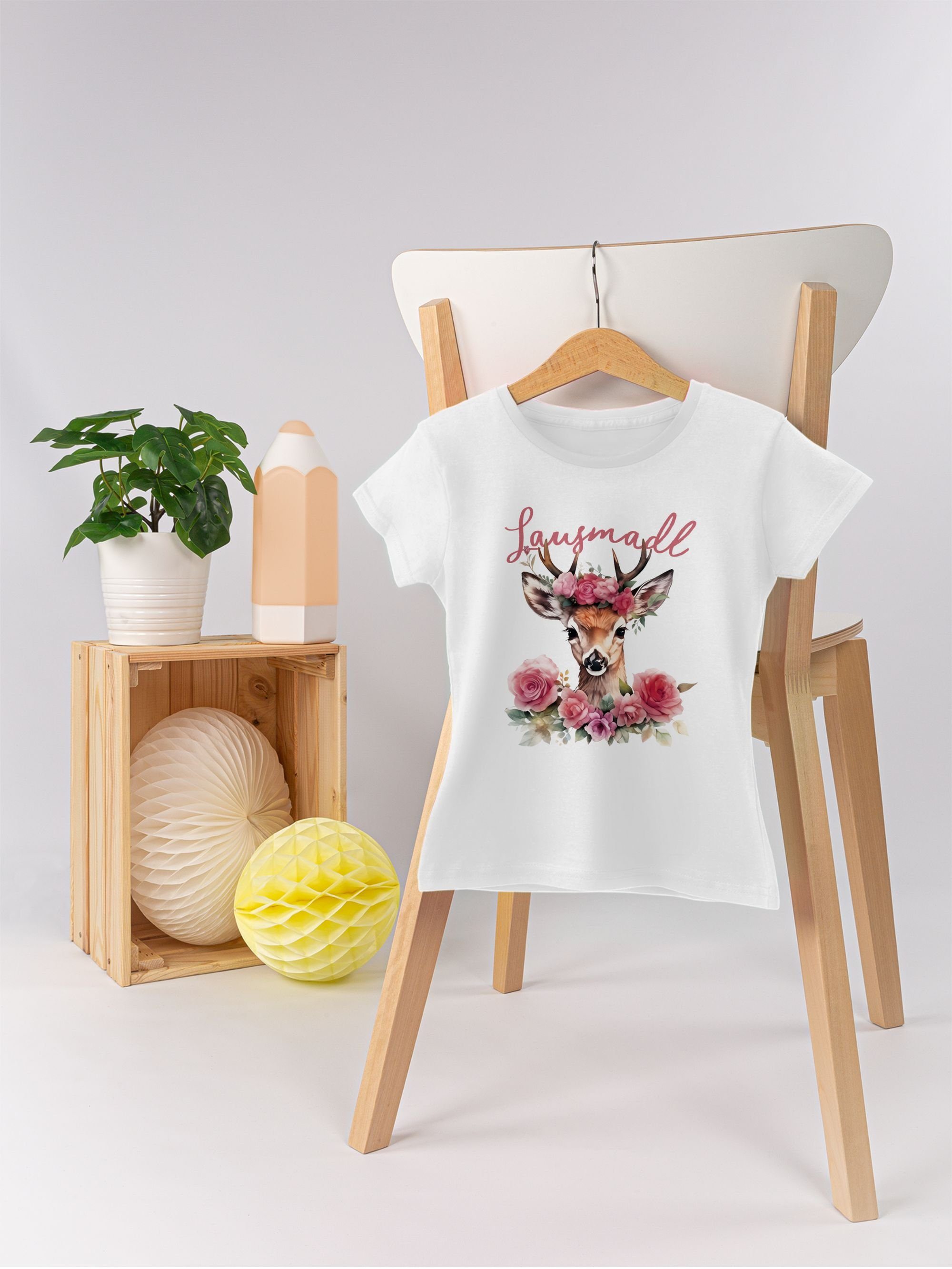 Shirtracer T-Shirt Lausemädchen Freches Geweih - Lousy Outfit 1 Weiß für Lausmädchen Lausmadl Kinder Oktoberfest Reh Mädchen Mode G