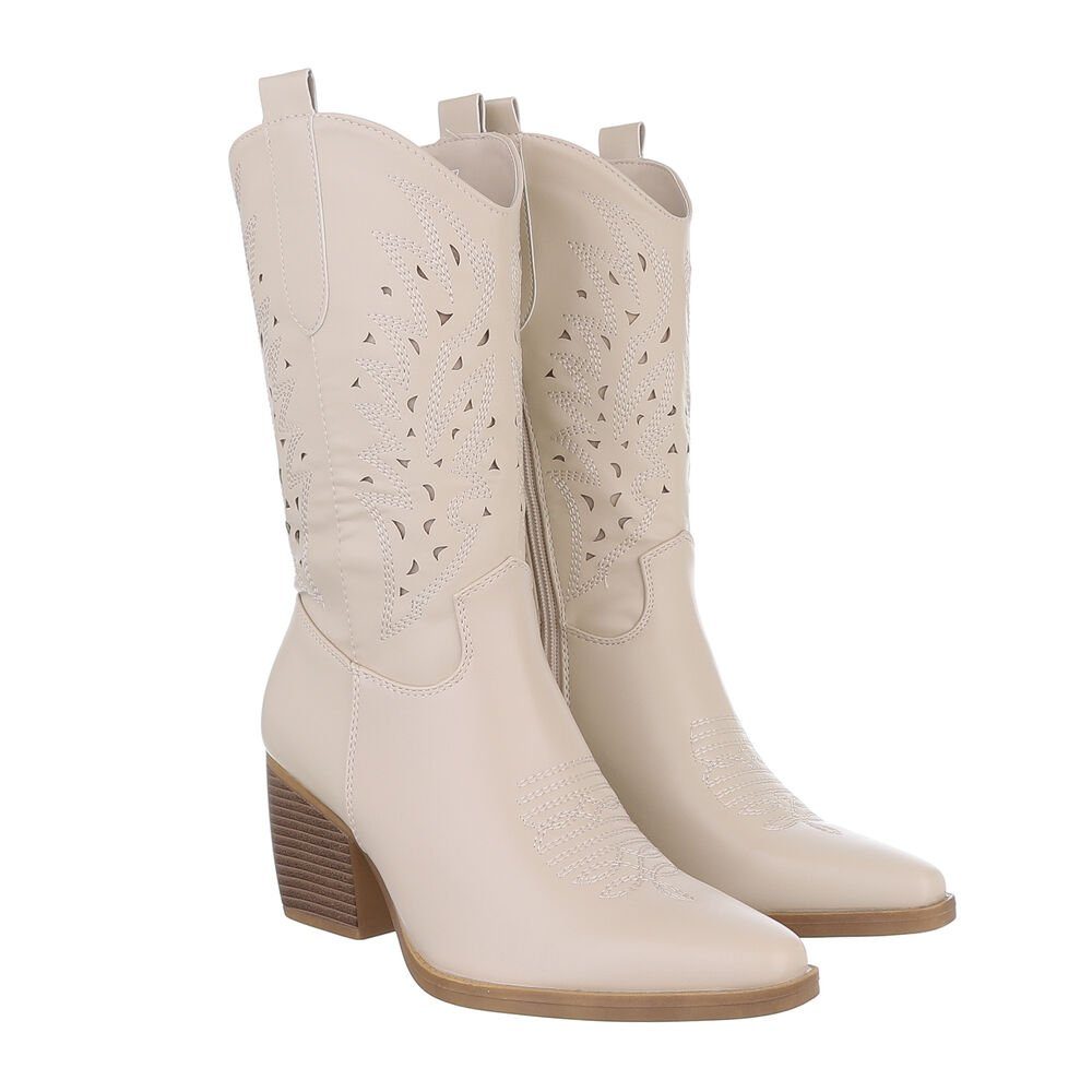 Ital-Design Damen Cowboyboots Western Westernstiefel (84160559) Blockabsatz Western- & Bikerstiefel in Beige