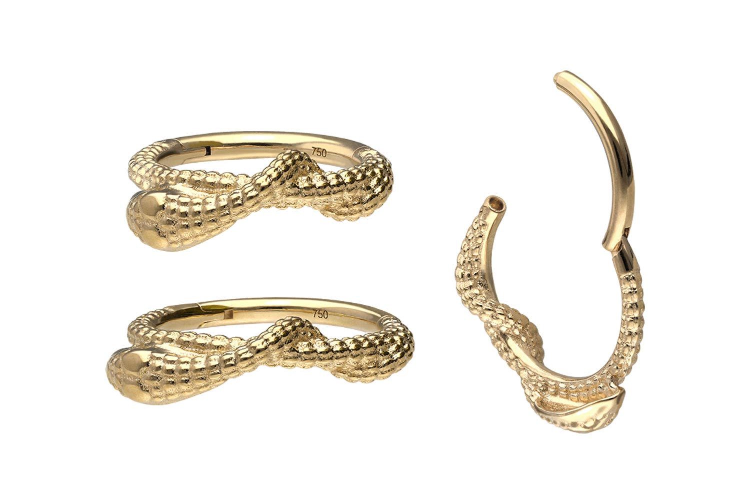 PIERCINGLINE Nasenpiercing 18 Karat Gold Segmentring Clicker SCHLANGE Ohrpiercing Septum Nase (Clicker, 1-tlg), Ohrpiercing für Conch, Helix, Tragus, Daith, Lobe
