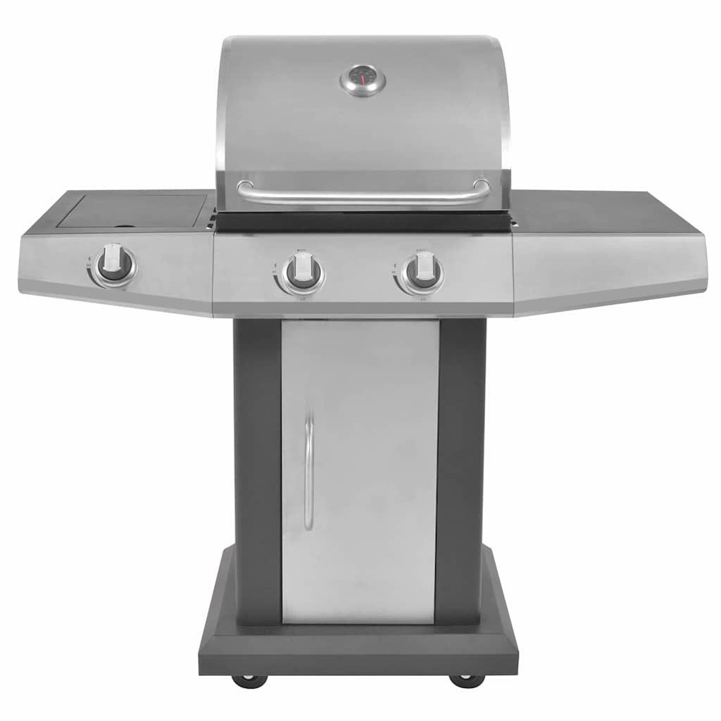 vidaXL Gasgrill Gasgrill mit Brenner Mit Rad Silber Stahl mit Metallschlauch