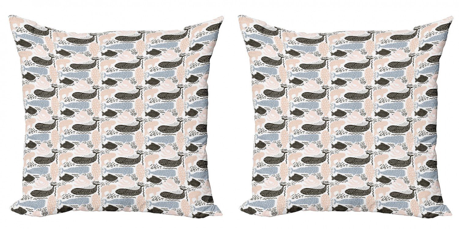 Kissenbezüge Modern Accent Doppelseitiger Stück), Wal Digitaldruck, (2 Wassertier-Silhouette Abakuhaus