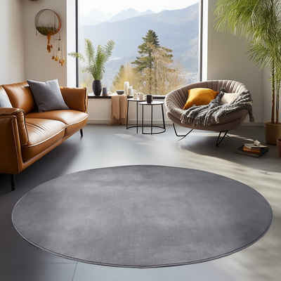 Teppich Unicolor - Einfarbig, SIMPEX24, Rund, Höhe: 7 mm, Moderner Flauschiger Kurzflor Teppich Anti-Rutsch Rückseite Waschbar