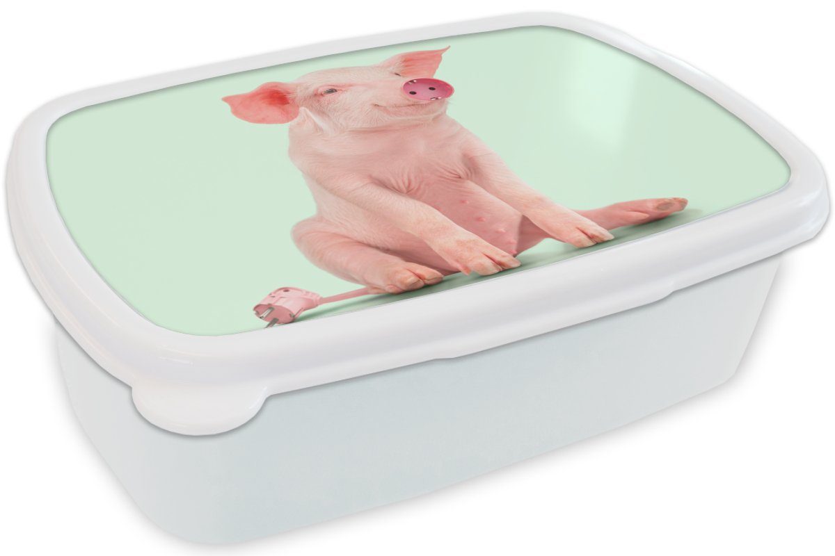 - Brotdose, Schwein (2-tlg), Sockel weiß Tiere, für und Mädchen MuchoWow Rosa Erwachsene, Kinder Lunchbox für und Jungs Kunststoff, - - Brotbox