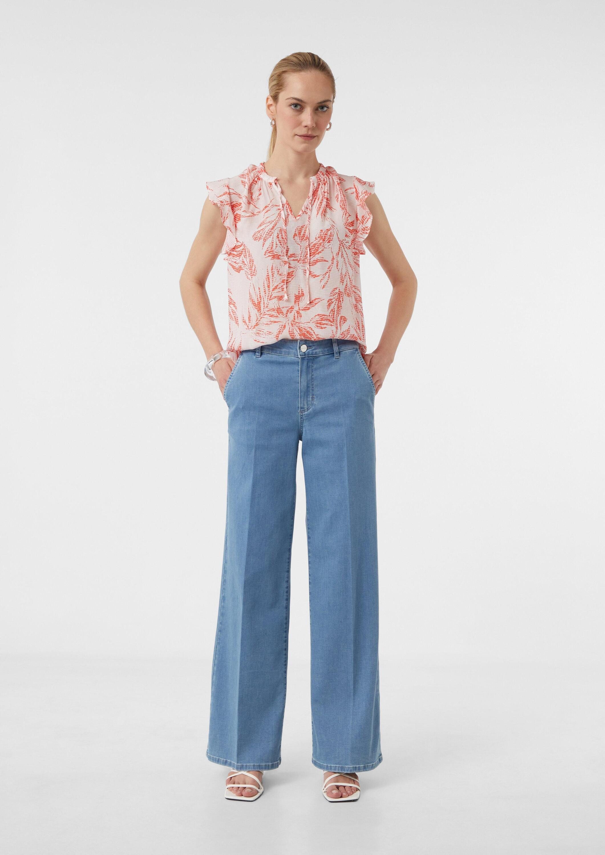 comma Blusentop Bluse Strukturierte Bluse mit Volantärmeln