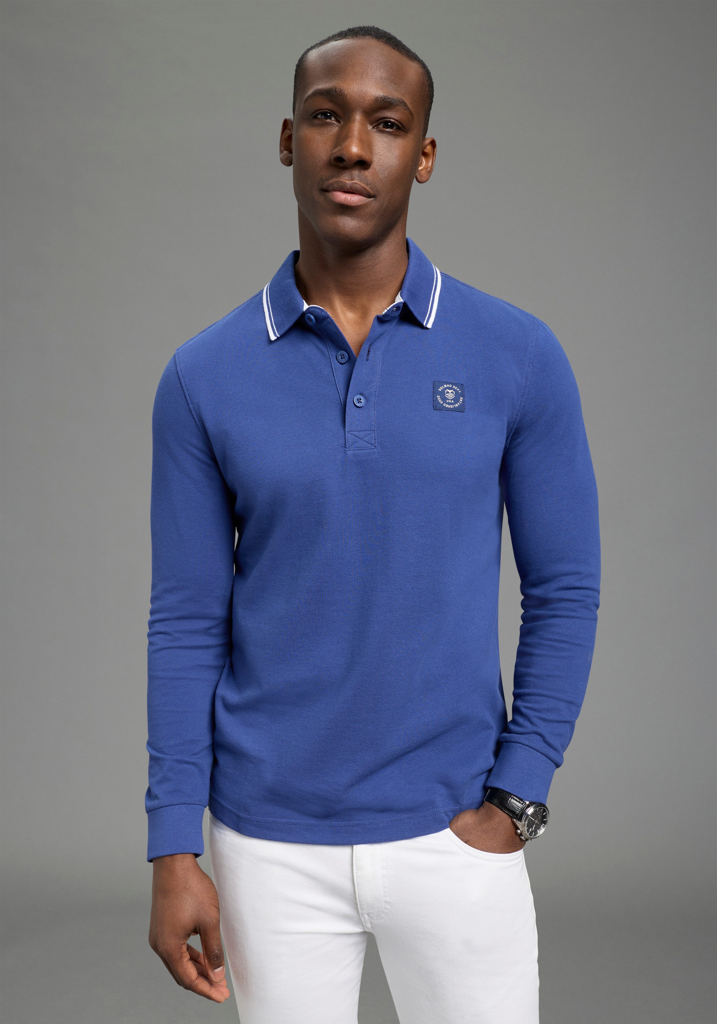 DELMAO Langarm-Poloshirt Neue Kollektion! schmale Passform, Langarm, unifar günstig online kaufen