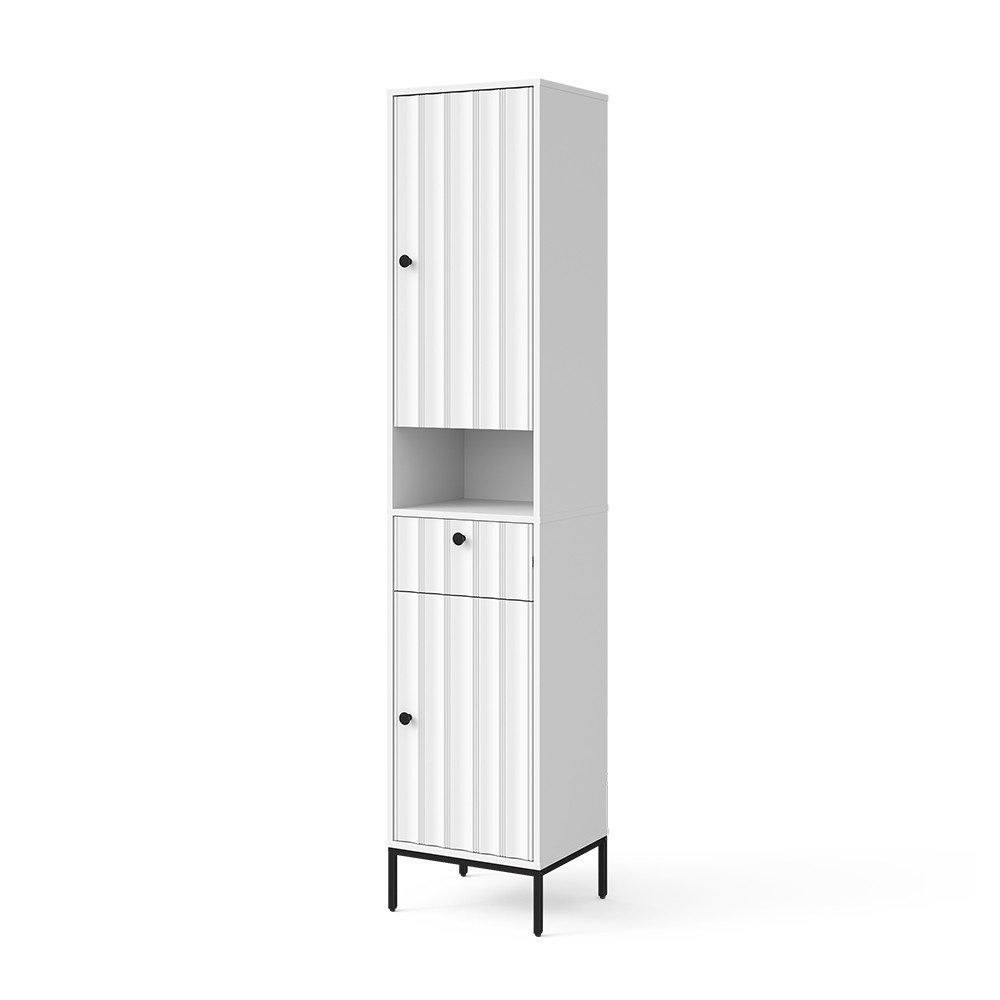Vicco Hochschrank Eliza, Weiß Riffel, 40 x 190 cm mit 2 Türen