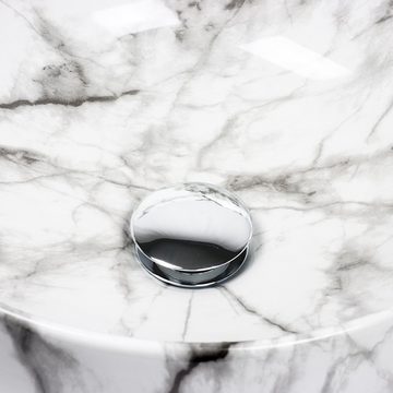 Stabilo Sanitär Küchenspüle Keramik Waschbecken weiß Marmoroptik rund 400 x 400 x 140 mm