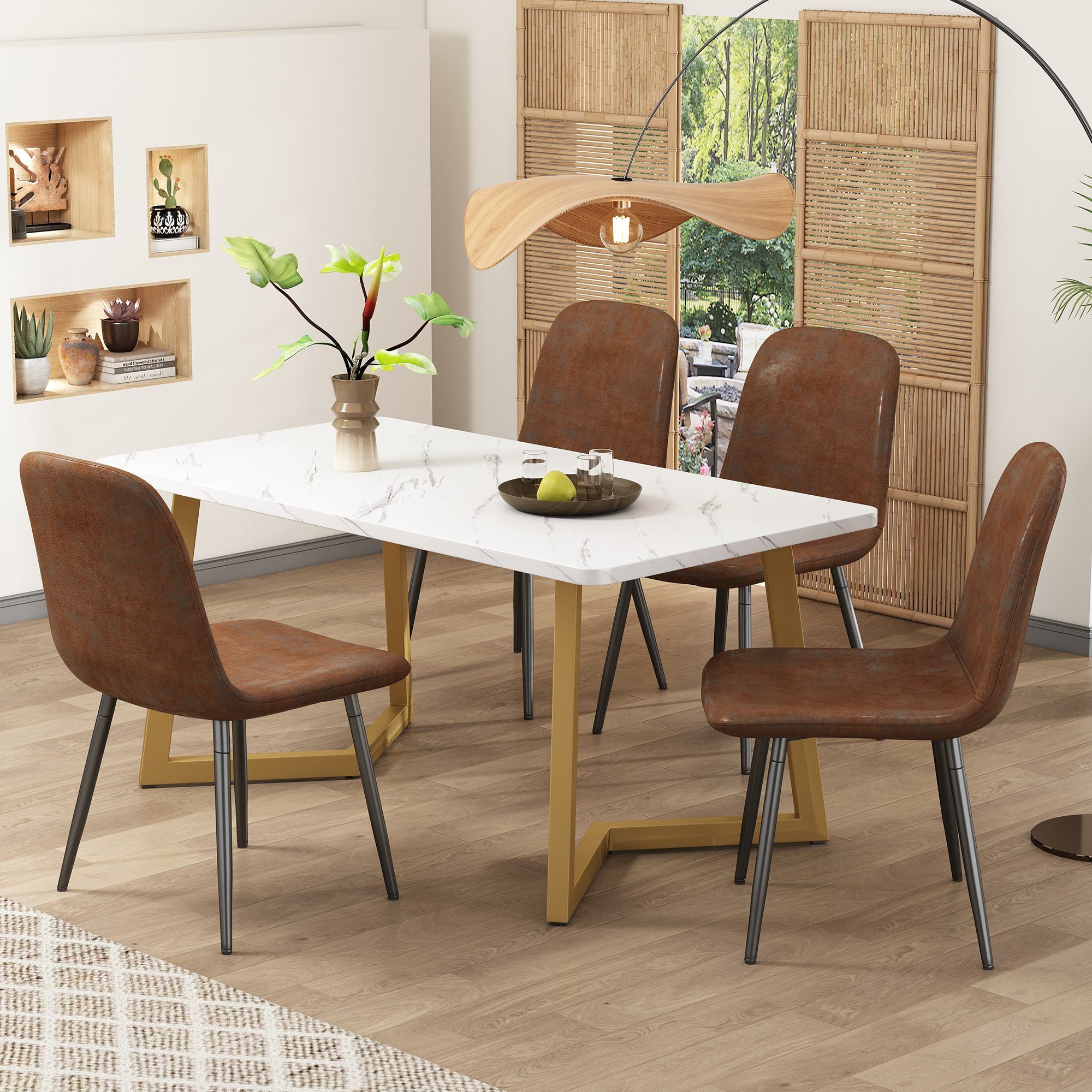 Moderner 4 Metallbeine Set, Küchetisch Küchentisch mit Ulife (5-tlg), Stühlen Esstisch Esszimmerstuhl, Essgruppe