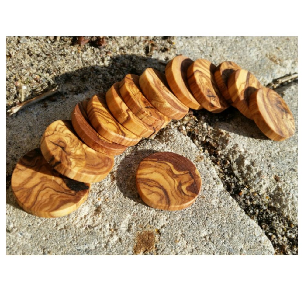 Thumbnail - Olivenholz-erleben Holzbauscheibe 10 Holzscheiben / Astscheiben Olivenholz Ø 3 cm, 0,5 cm dick, DIY, 10-St., langlebig, ...