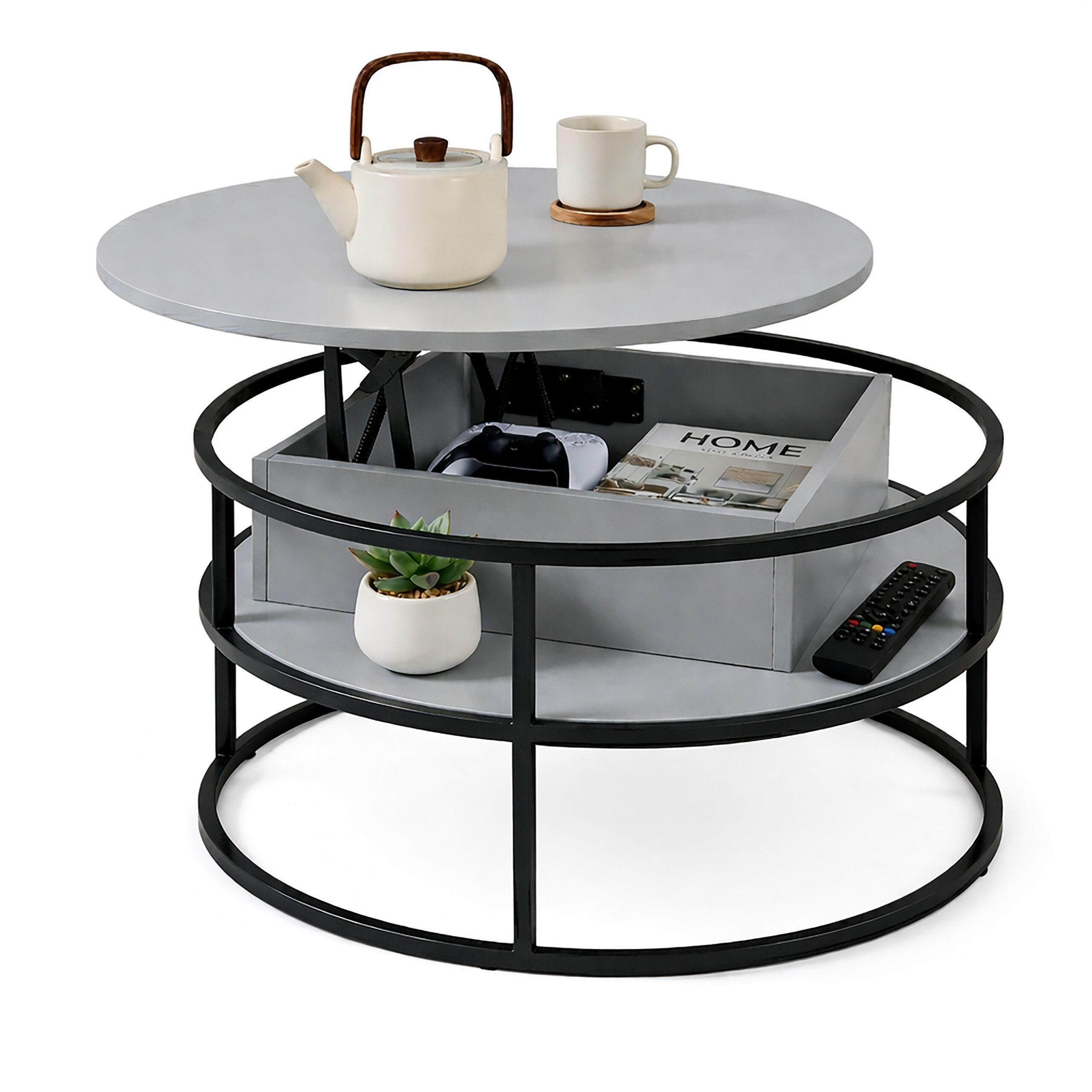 relaxdays Couchtisch mit Hebeplatte & Stauraum, grau