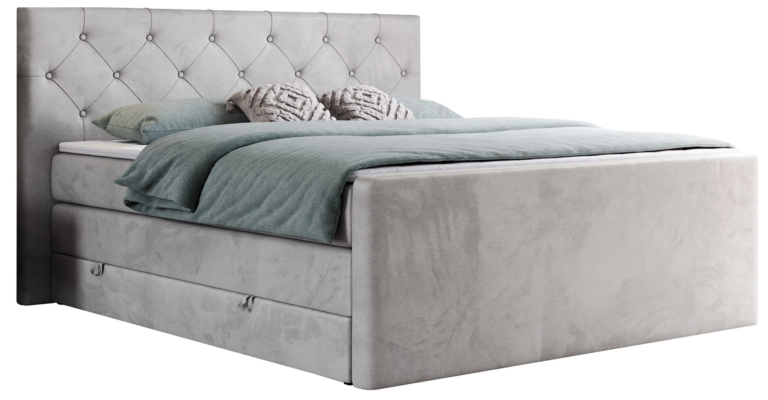 MKS MÖBEL Boxspringbett KING VELEN (T30-Schaum, Topper T25/Visco, Bonell-Federn), Doppelbett mit Multipocket-Matratzen, Polsterbett mit Kopfstütze