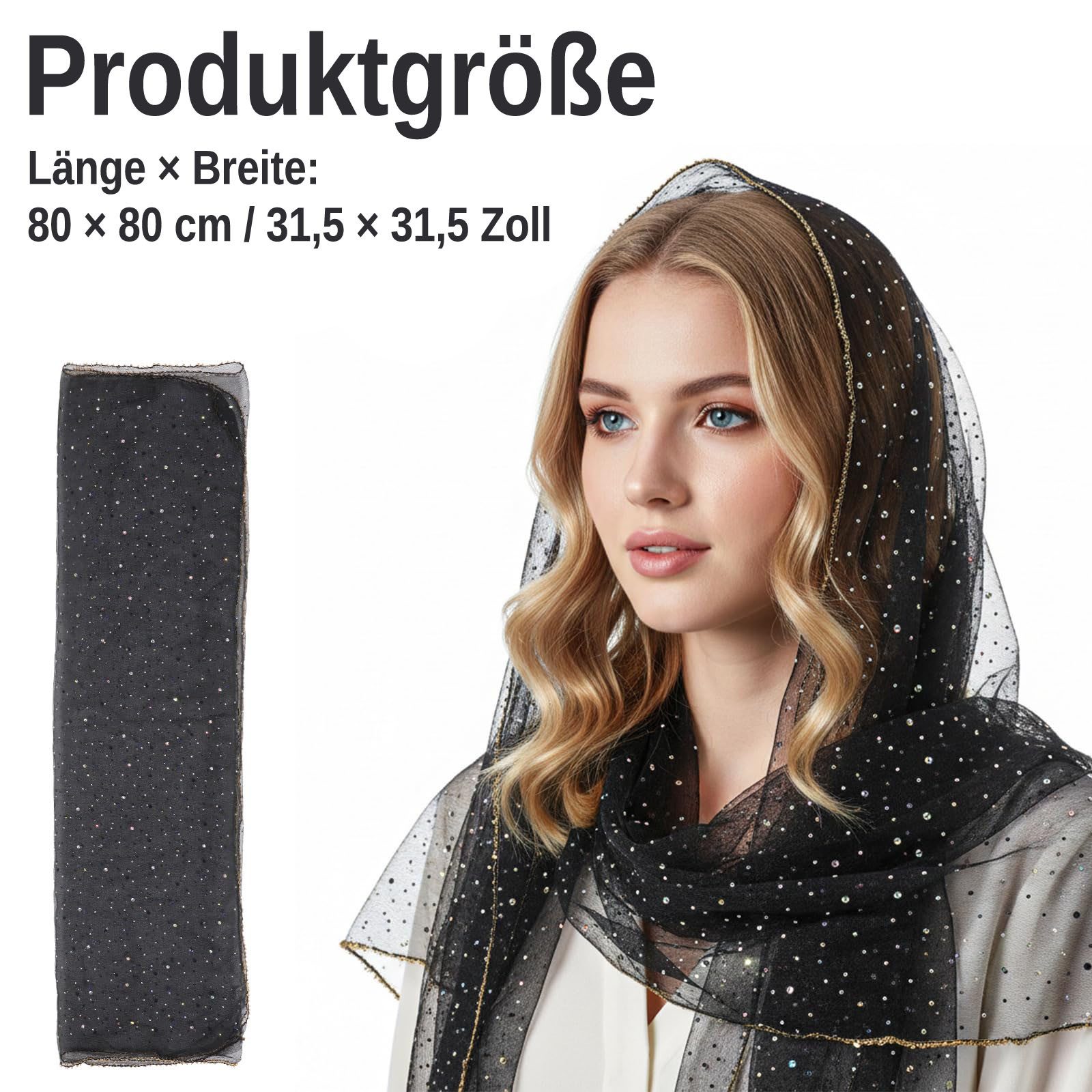 Zaewry Kopftuch Modisches Damen-Kopftuch/Haarband, quadratisches Strass-Seidentuch, Damenschal/Schultertuch, elegantes Halstuch/Kopftuchmütze – Bild 4 von 5