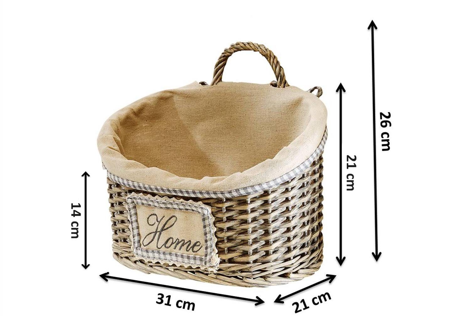 Kobolo Dekokorb Korb Weide mit Textil in grey-washed L 31 cm