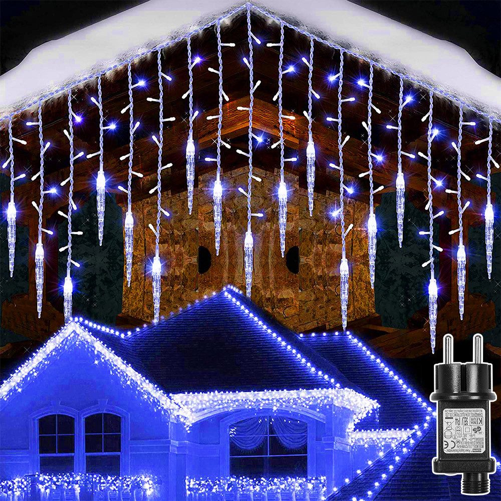 Rosnek LED-Lichtervorhang Eiszapfen-Anhänger, 8 Modi, Timer, für Traufe Weihnachtsdeko, Memory-Funktion, anschließbar, Niedrige Spannung, 96 LEDs, 3.5M