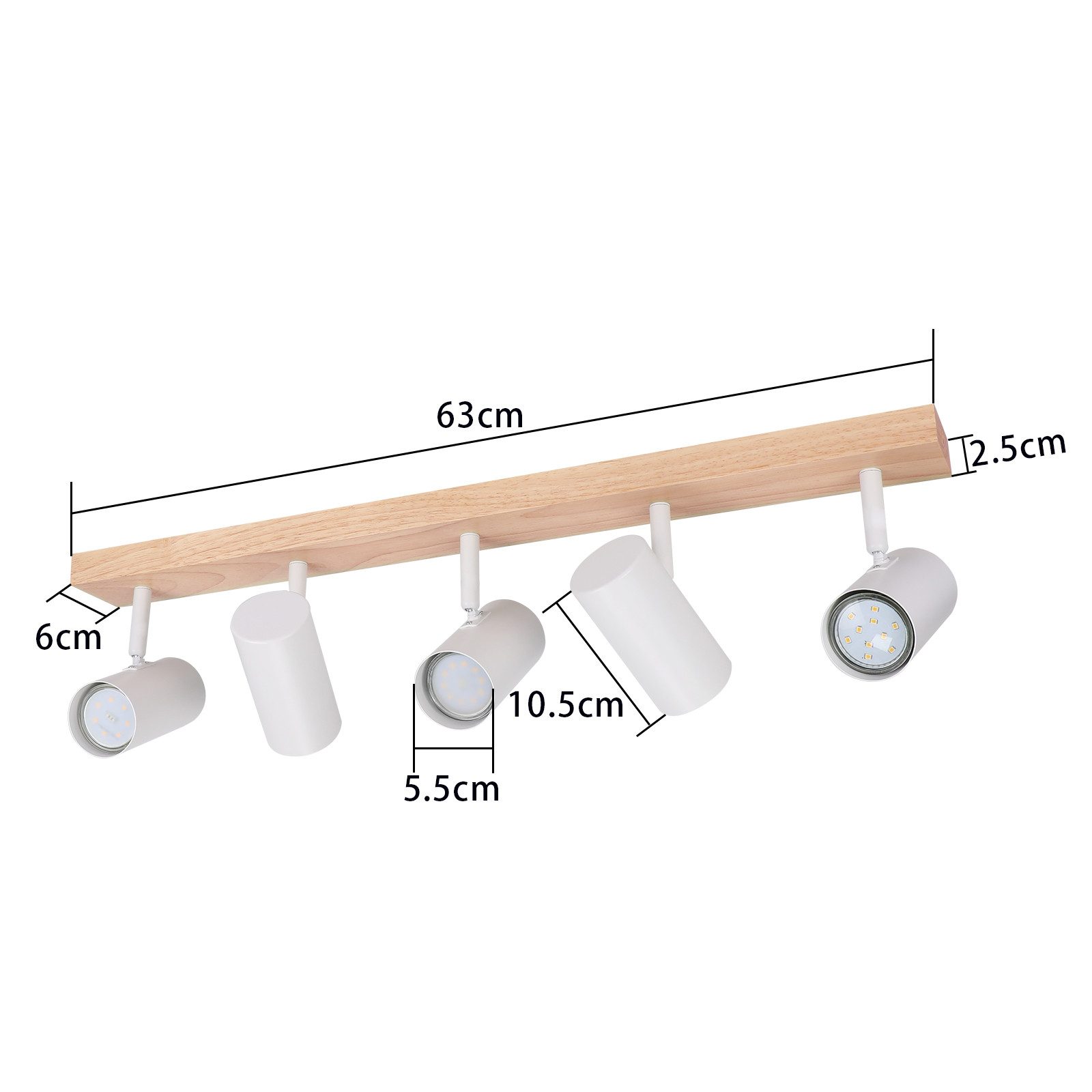 ZMH Deckenstrahler 5 Flammig Holz Schwarz/Weiß GU10 Deckenleuchte für Schlafzimmer Flur, Einfache Installation, ohne Leuchtmittel, Schwenkbar 350° Moderne Wohnzimmerlampe Kindzimmer Küche