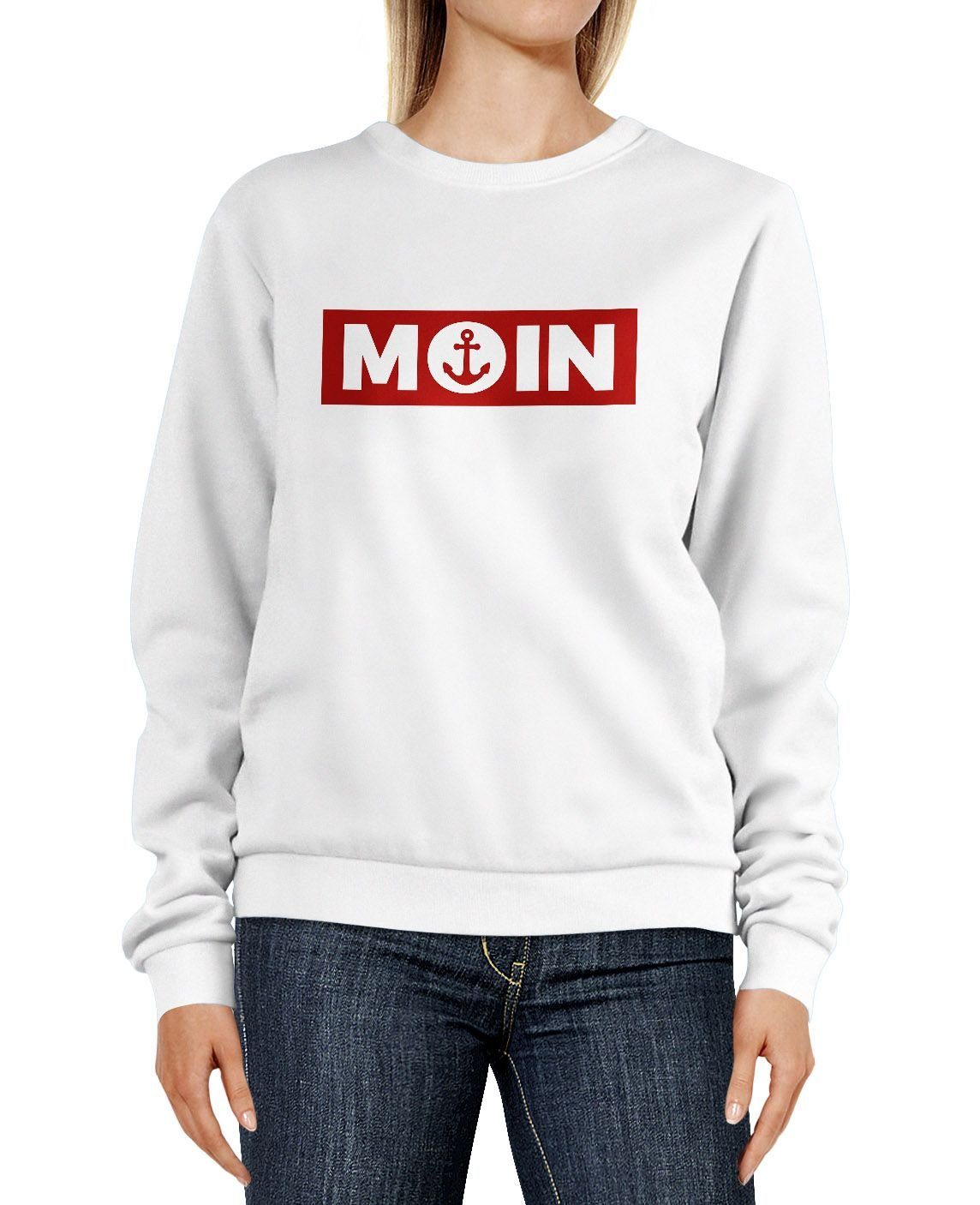 MoonWorks Sweatshirt Herren AHOI mit Anker Print Rundhals-Pullover