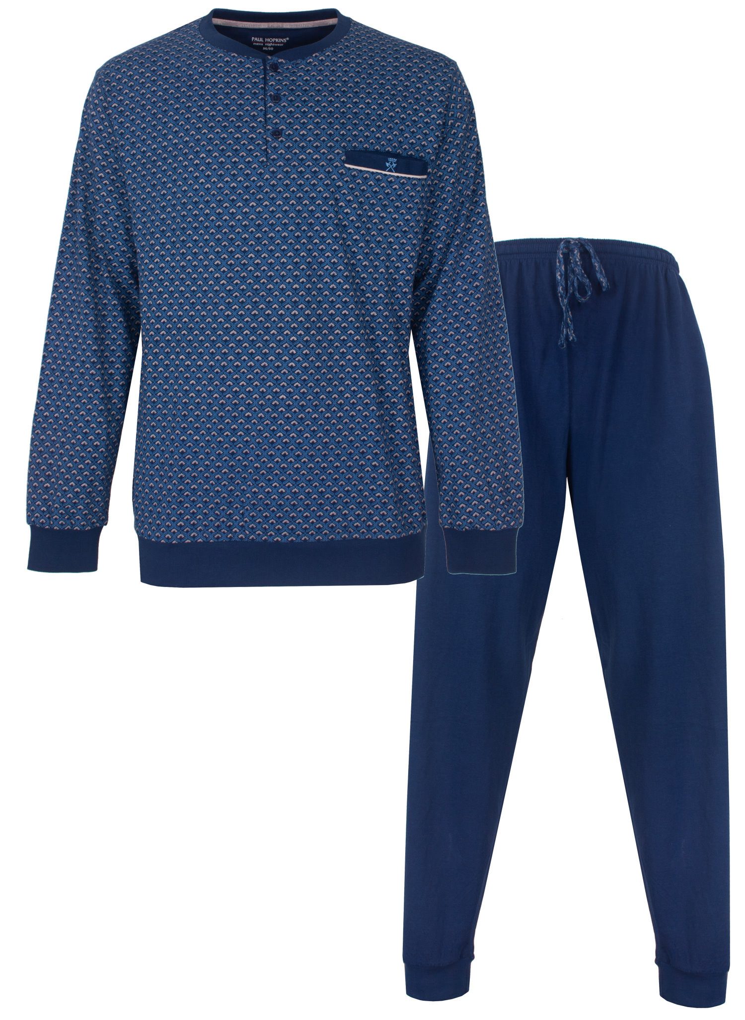 Paul Hopkins Schlafanzug Herren Pyjama mit Bündchen (2 tlg) Baumwolle