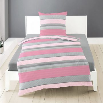 Bettwäsche 135x200cm Streifen Pink Grau, BIERBAUM, Fleece, 2 teilig, mit modernem Streifen Design